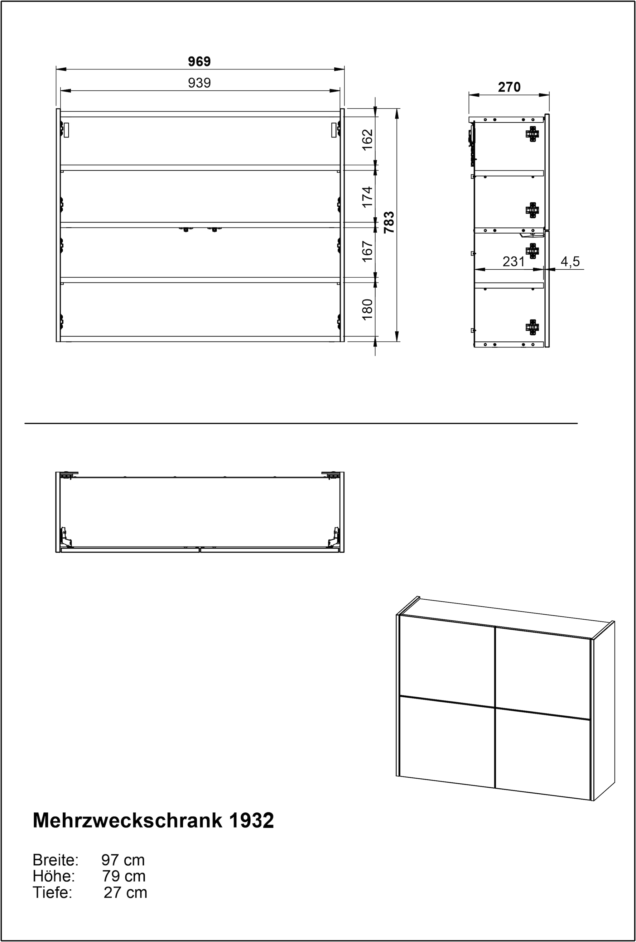 GERMANIA Hängeschuhschrank »Binetto« 1 Stk. tlg. Schuhschrank mit 4 Türen und Push-to-open Technik
