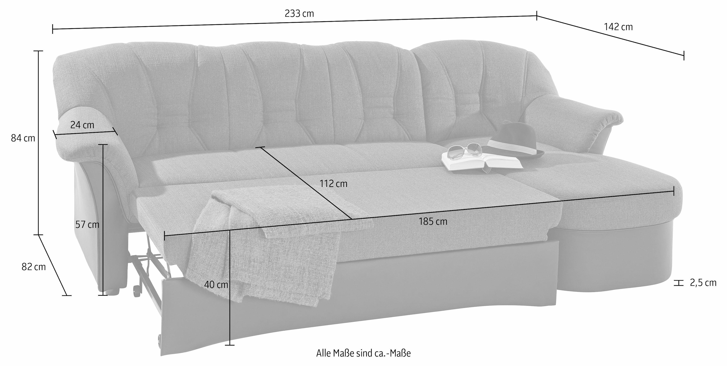 DOMO collection Ecksofa »Elva, zeitlose Formensprache, elegante Rückensteppung, L-Form«, wahlweise mit Bettfunktion und Federkern
