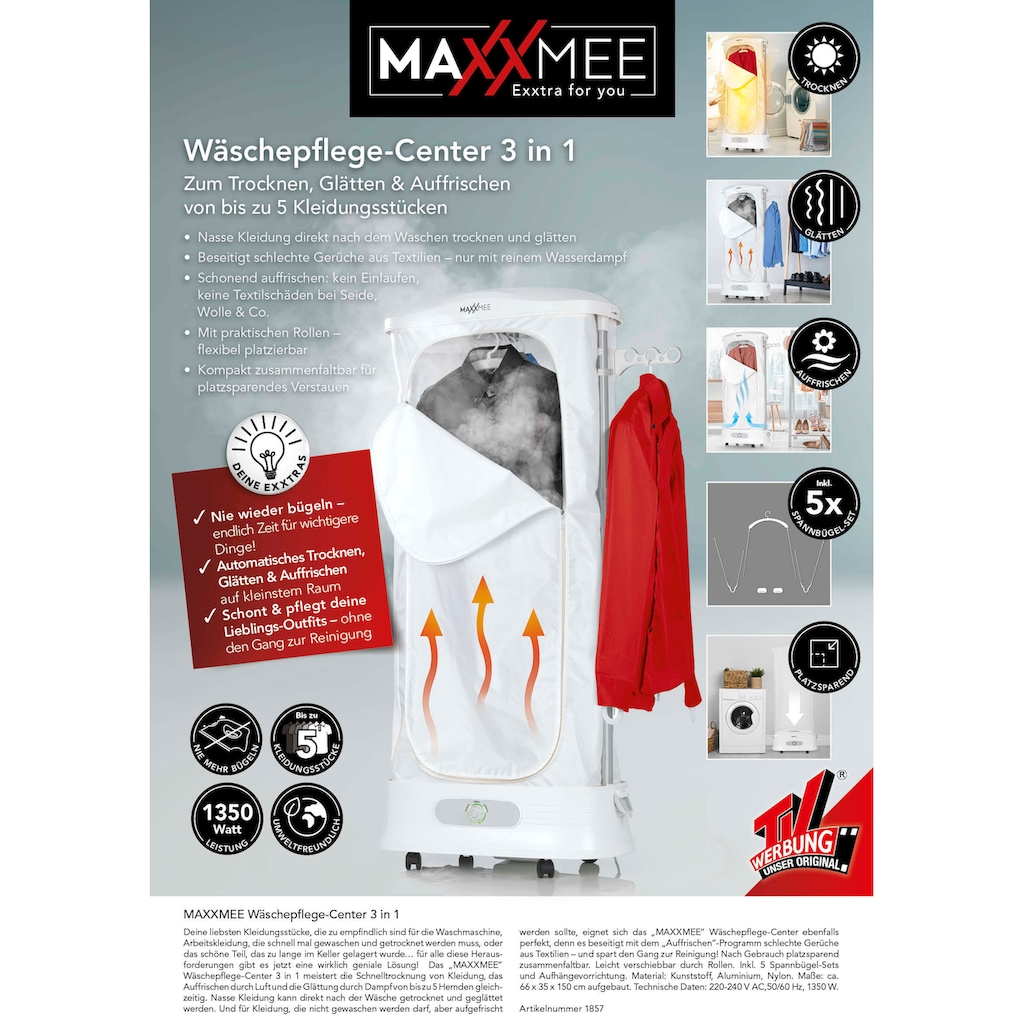 MAXXMEE Bügelsystem »Wäschepflege-Center 3in1«, zum Trocknen, Glätten & Auffrischen, weiß