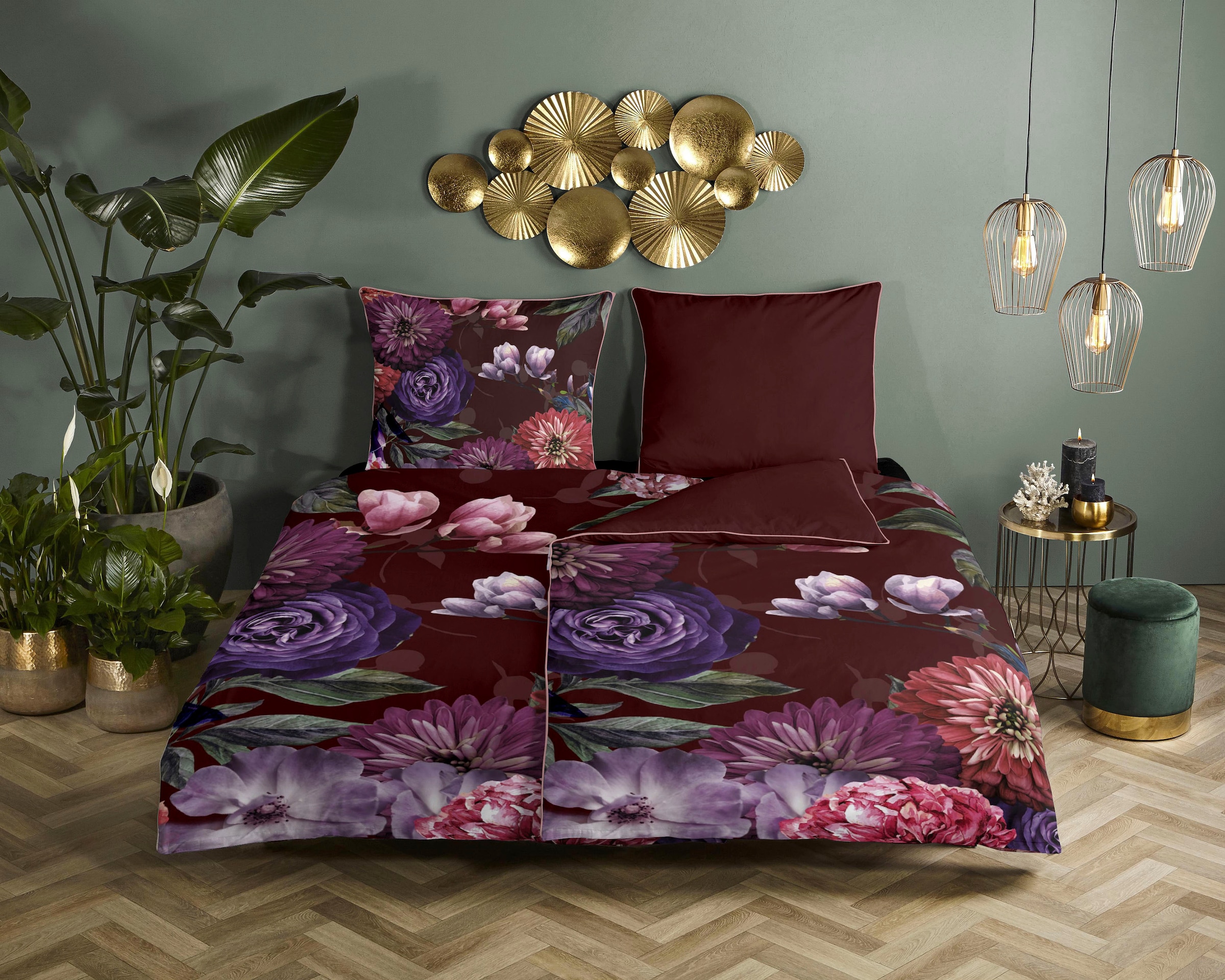 Descanso Wendebettwäsche »Bloomie« 2 Stk. tlg. Baumwolle, Satin, 135x200, B günstig online kaufen