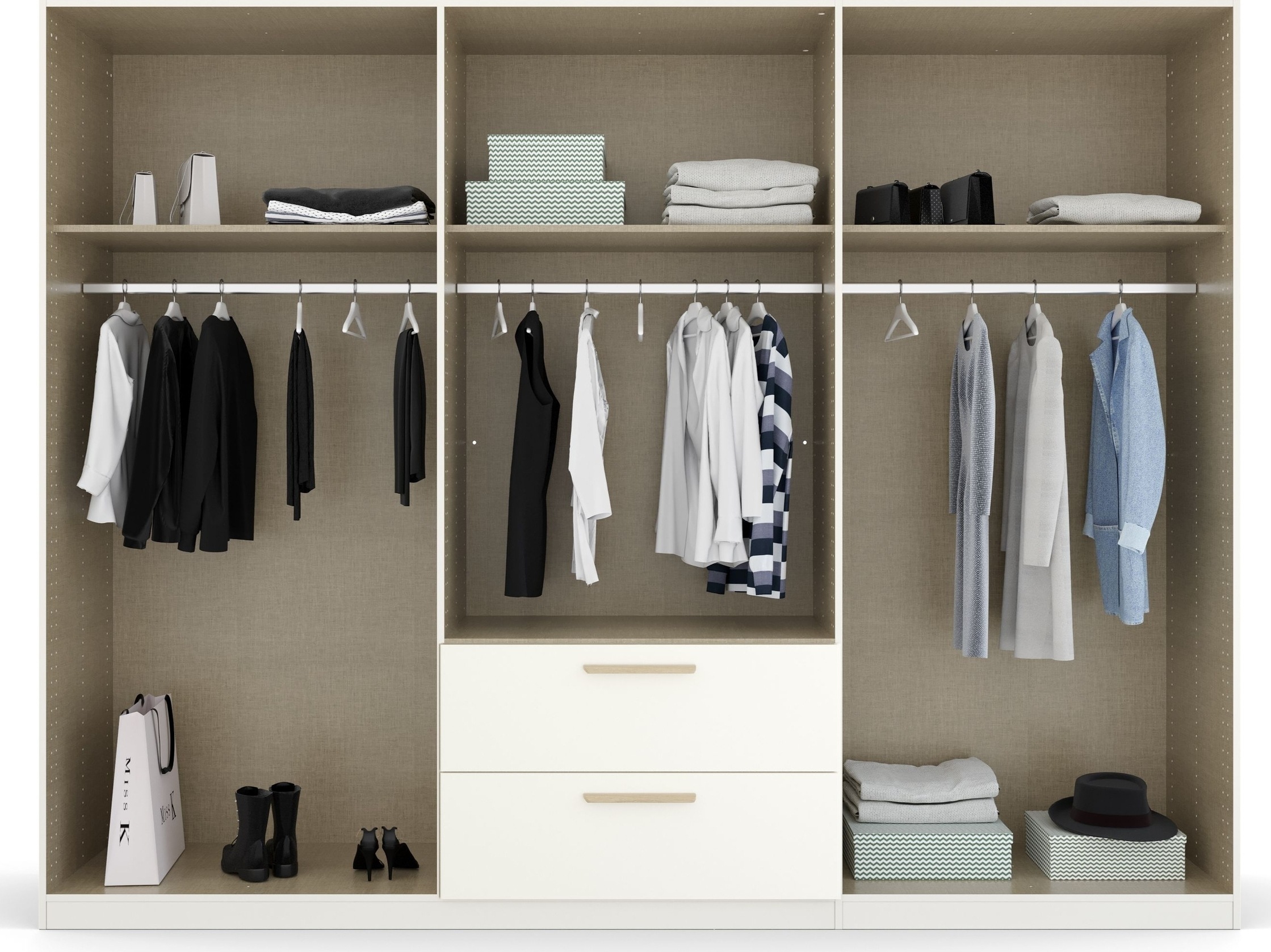 rauch Kleiderschrank »Skandi by Quadra Spin Schlafzimmerschrank«, im Landhaus-Stil mit Massivholzgriffen aus Wildeiche, mit Schubladen