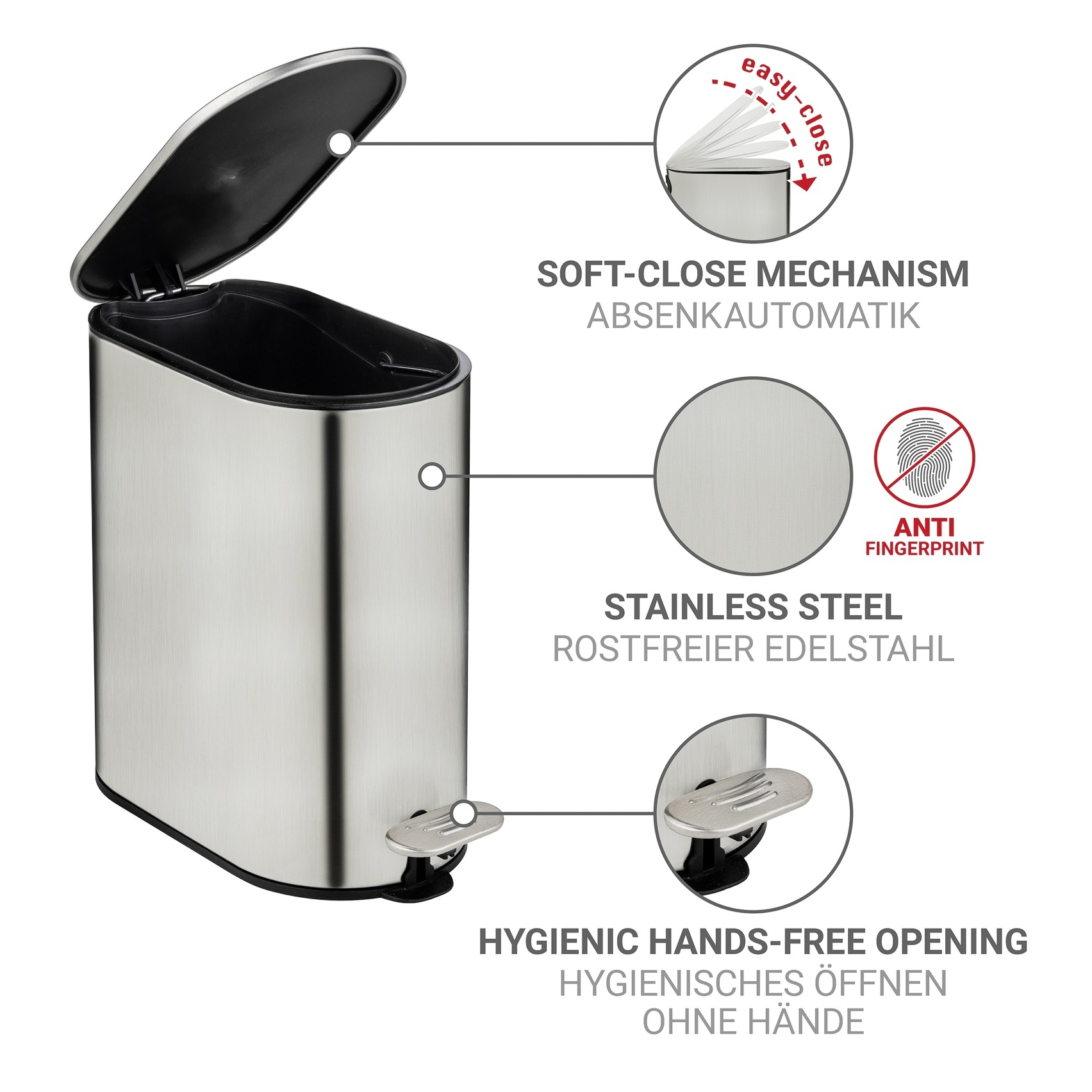 WENKO Kosmetikeimer »Collungo« 1 Behälter mit Easy-Close-Mechanik fürs Bad, Inneneimer: 5 L