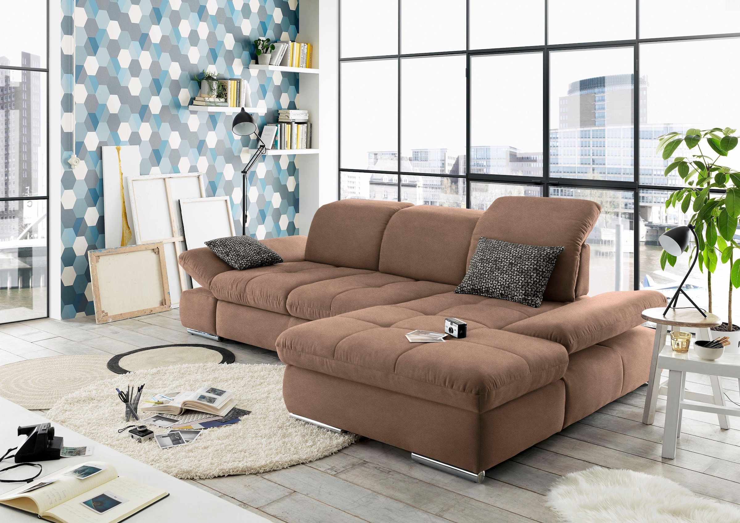 set one by Musterring Ecksofa »SO4100 V« mit verstellbaren Kopfteilen, wahl günstig online kaufen