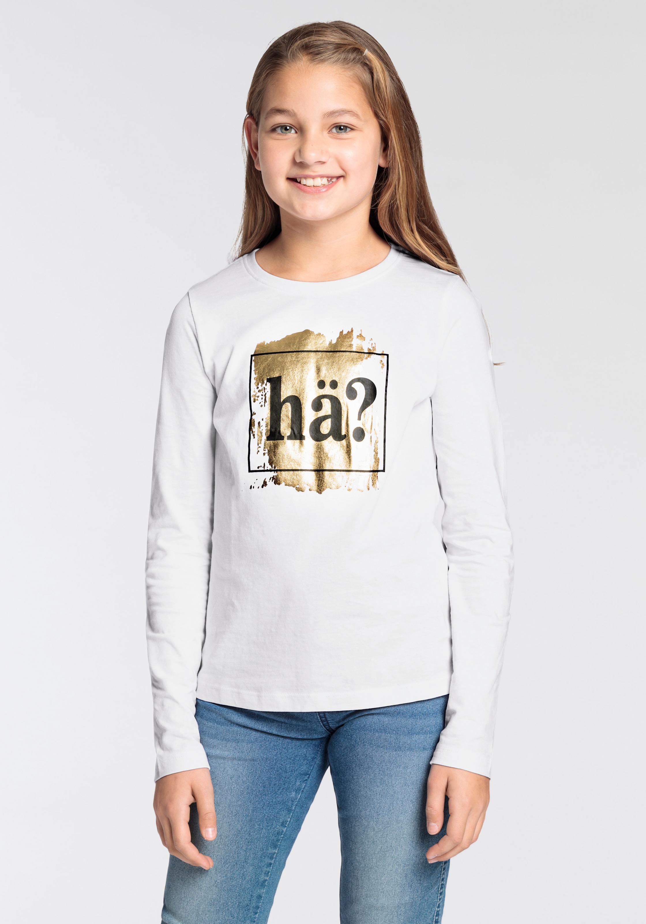 KIDSWORLD Langarmshirt »Sprücheshirt«, goldfarbiger Foliendruck: HÄ?