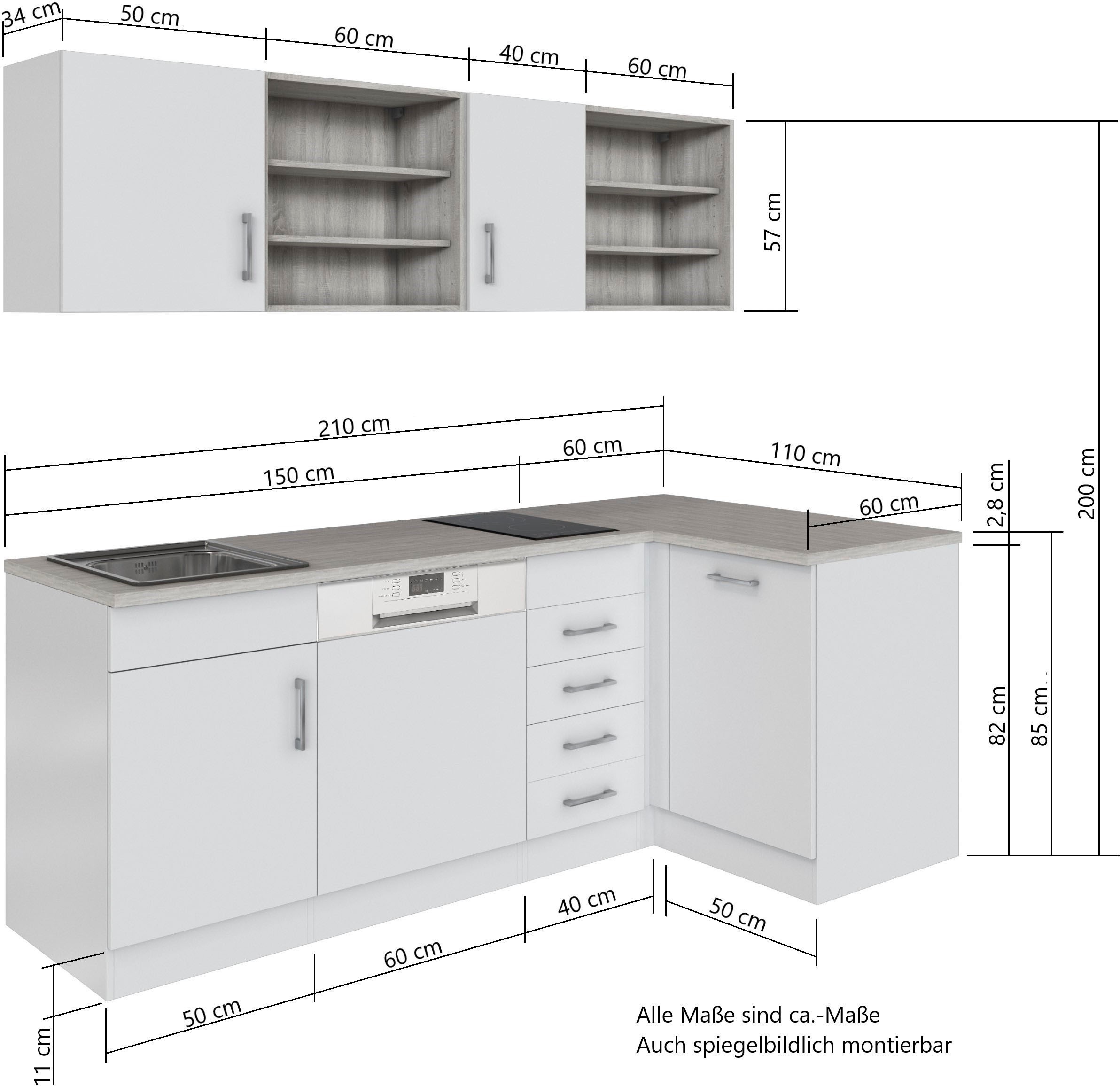 HELD MÖBEL Küche »Mali«, Stellbreite 210/110 cm, mit E-Geräten