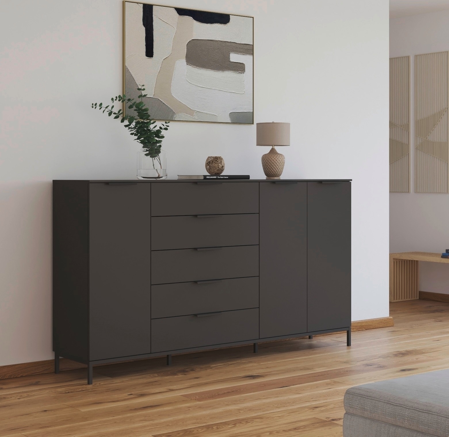 rauch Kombikommode »Kommode Türkommode Sideboard Kombikommode FLIPP«, (Breite 200 cm mit 4 Einlegeböden), 3-türig mit 5 Schubladen und Soft-Close-Funktion