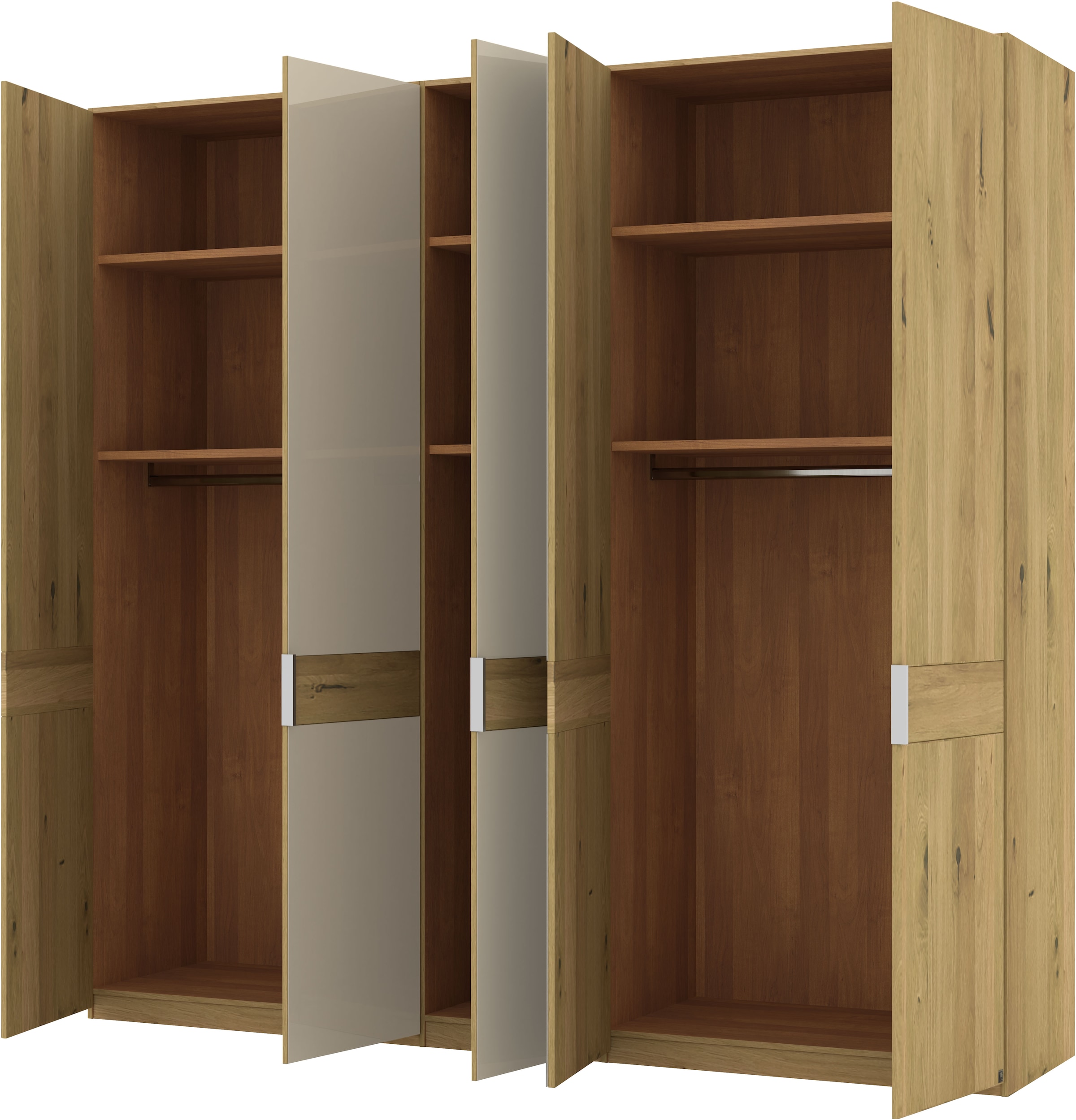 Musterring Drehtürenschrank »Savona, Kleiderschrank, Schrank, Garderobe, teilmassiv Eiche«, (mit Türdämpfern, mit Spiegel oder Glas, extra Böden, MADE IN GERMANY), Türen in Bianco-Eiche massiv, Spiegel-/Glastüren, verschiedene Größen