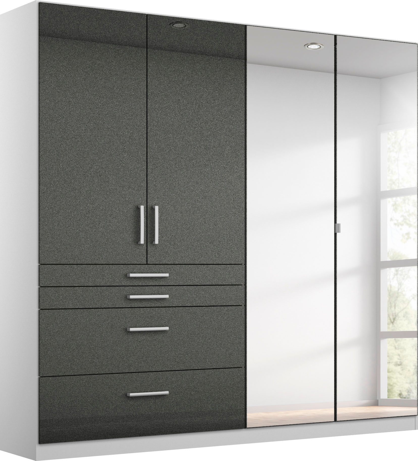 rauch Drehtürenschrank »Kleiderschrank Schrank Garderobe Garderobenschrank Topseller HOMBURG«, mit Spiegel, oberer Schubkasten mit Einteilung MADE IN GERMANY