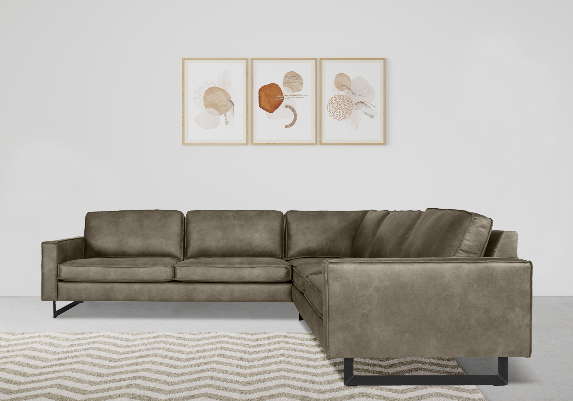Places of Style Ecksofa »Pinto, 250/290 cm, langer Schenkel, XXL, Ottomane«, Cord, Feincord, Luxus-Microfaser Leder und Chenille