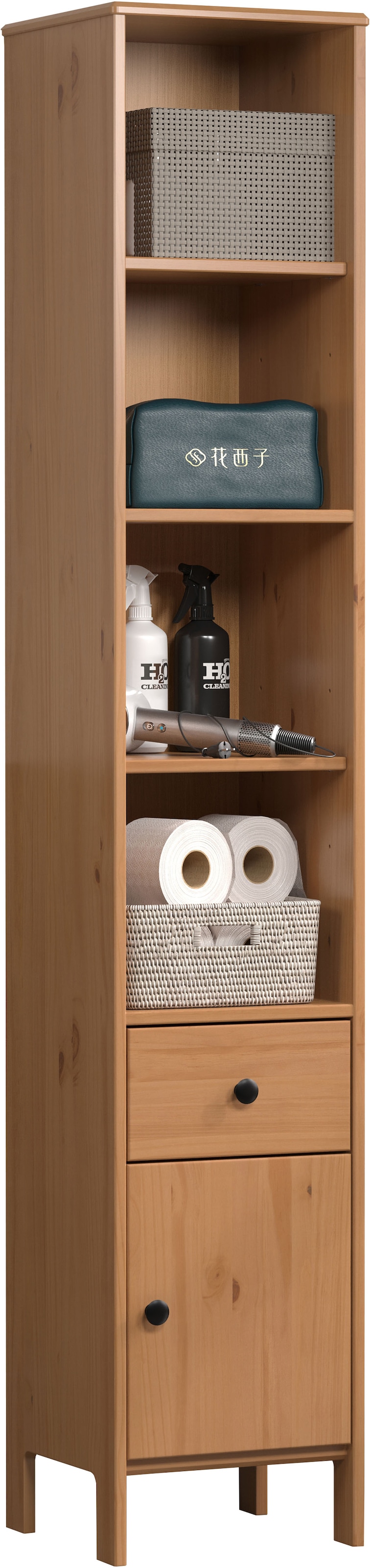 welltime Hochschrank »Kall« 1 Stk. tlg. Badschrank aus Kiefer-Massivholz mit Schublade - (B/T/H) 35/33/188 cm