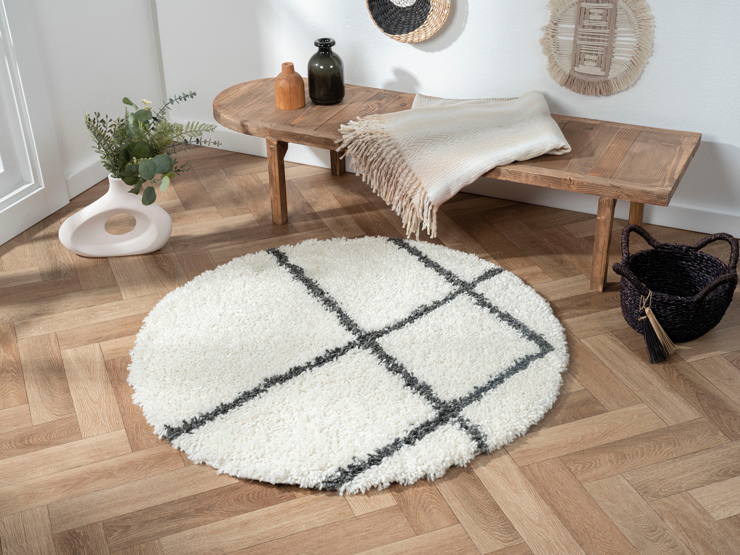 Myflair Möbel & Accessoires Hochflor-Teppich »My Shaggy Raute«, rund, 37 mm günstig online kaufen