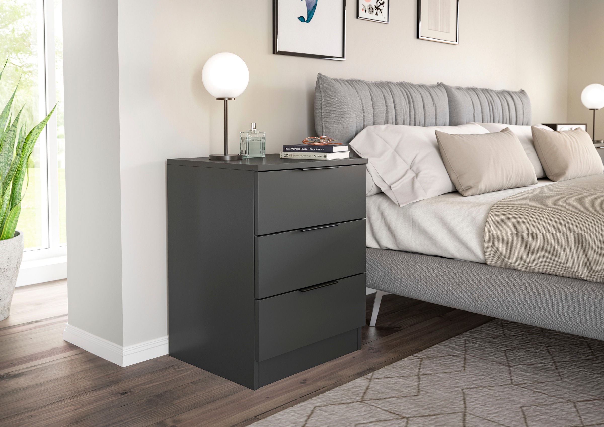 Home affaire Nachtkommode »Skarde Nachttisch Beistelltisch Kommode, Breite: 45 cm«, (1 St.), Skarde, Nachtkommode, 3 Schubkästen, anthrazit