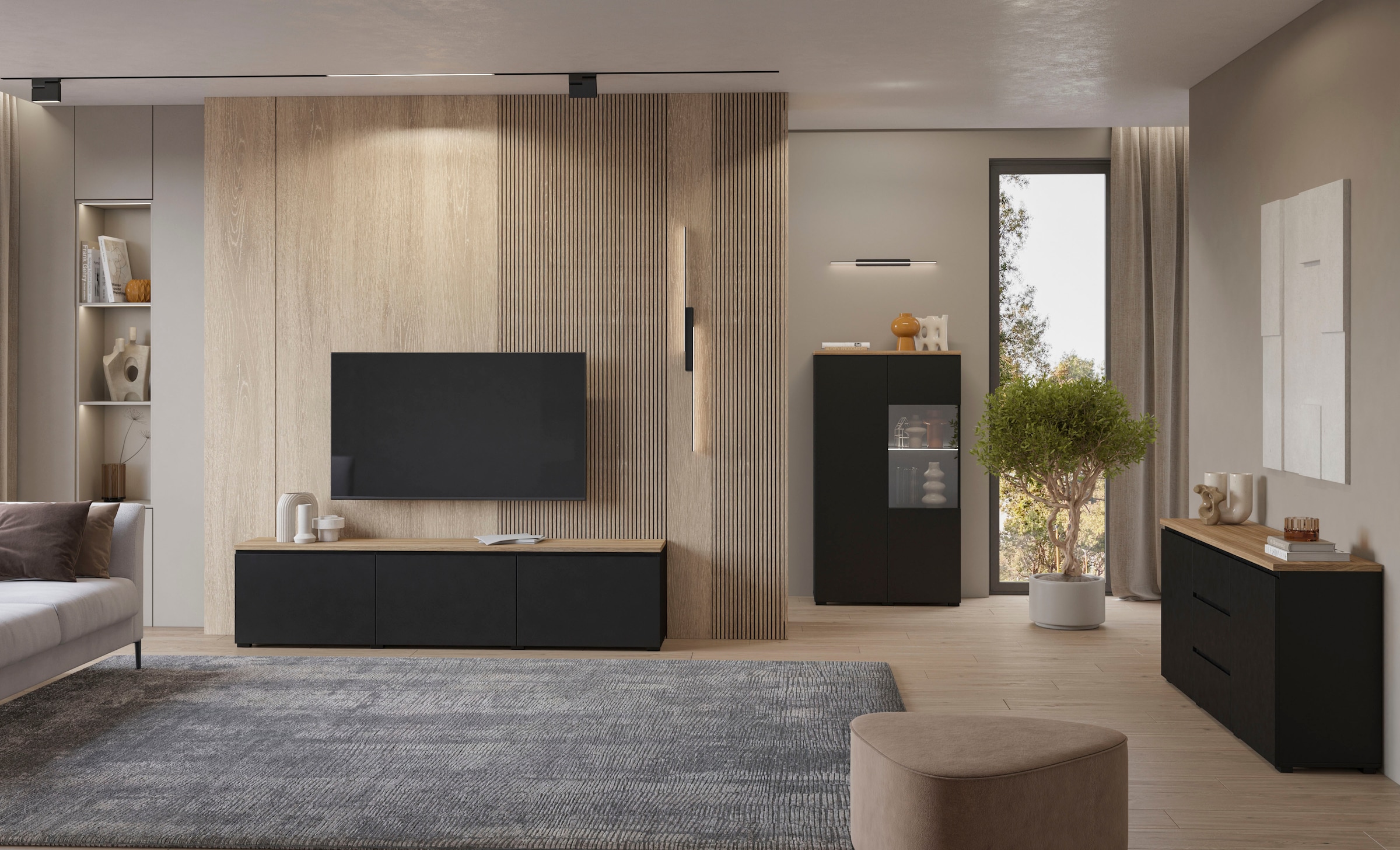 OTTO home Lowboard »Modo, Breite 200 cm, moderne grifflose TV-Kommode 3 Klappen« TV-Kommode mit viel Stauraum, TV-Bank