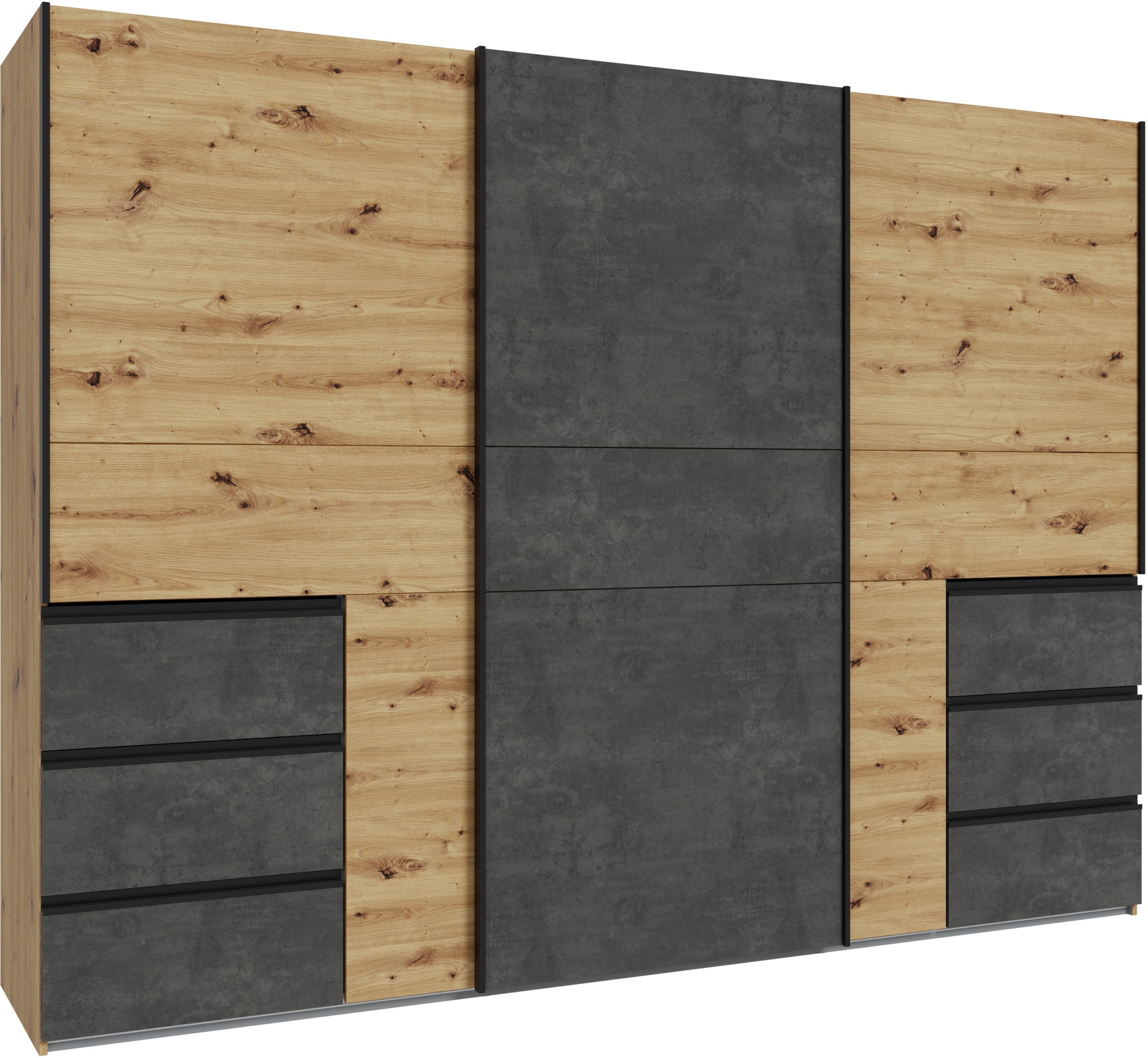 FORTE Schwebetürenschrank, (B/H/T ca. 269,7x200,5x61cm), Schwebetürenschrank, Stauraum, 6 Schubkästen, erhältlich in 2 Dekoren