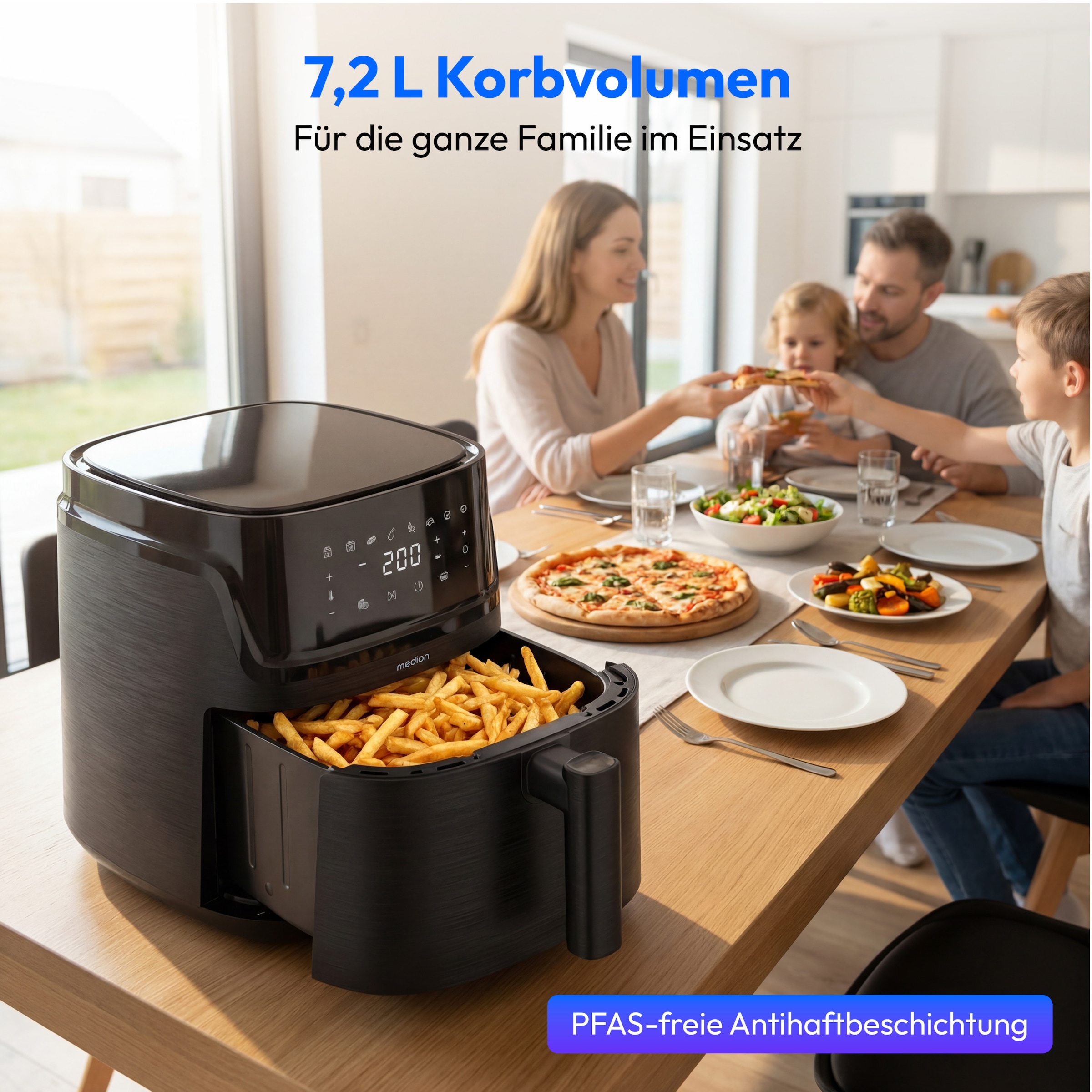 Medion® Heißluftfritteuse »MD 100056« 1650 W Großes 7,2 L Fassungsvermögen,PFAS‑frei