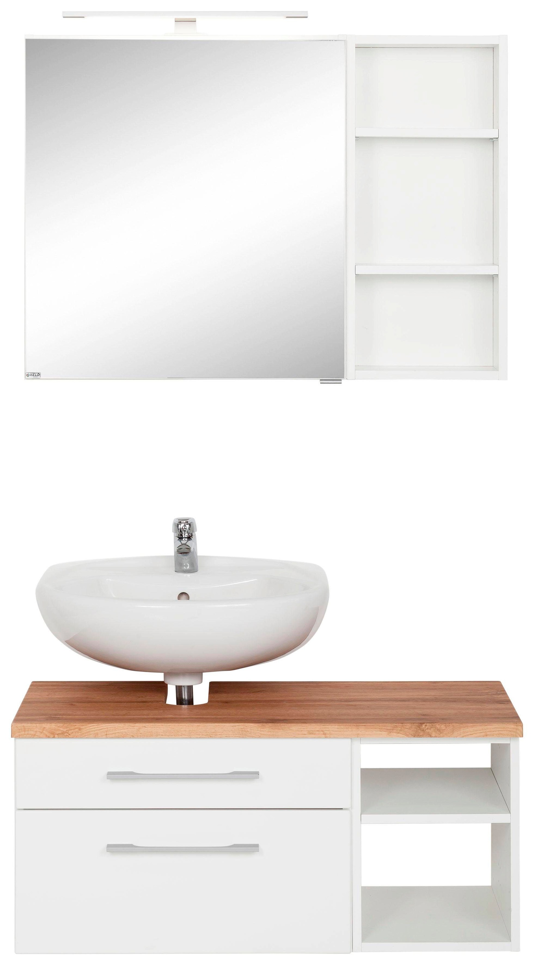 welltime Badmöbel-Set »Davos« 3 Stk. tlg. mit LED-Beleuchtung, Hängeschrank günstig online kaufen