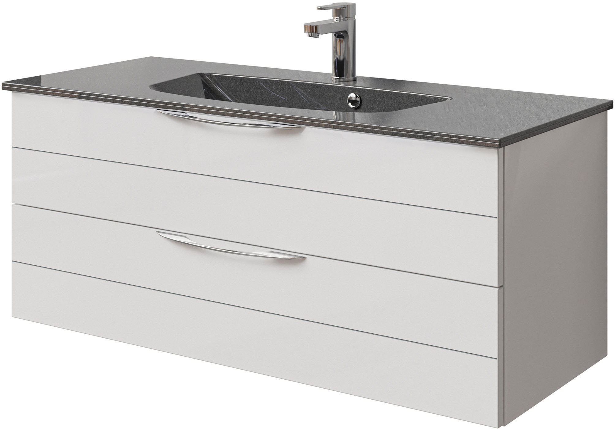 Saphir Badmöbel-Set »Serie 6025 2-teilig Mineralmarmor-Waschtisch mit LED-Spiegelschrank«, (2 St.), Waschplatz 117cm breit, 2 Schubladen, 3 Spiegel-Türen, inkl Türdämpfer