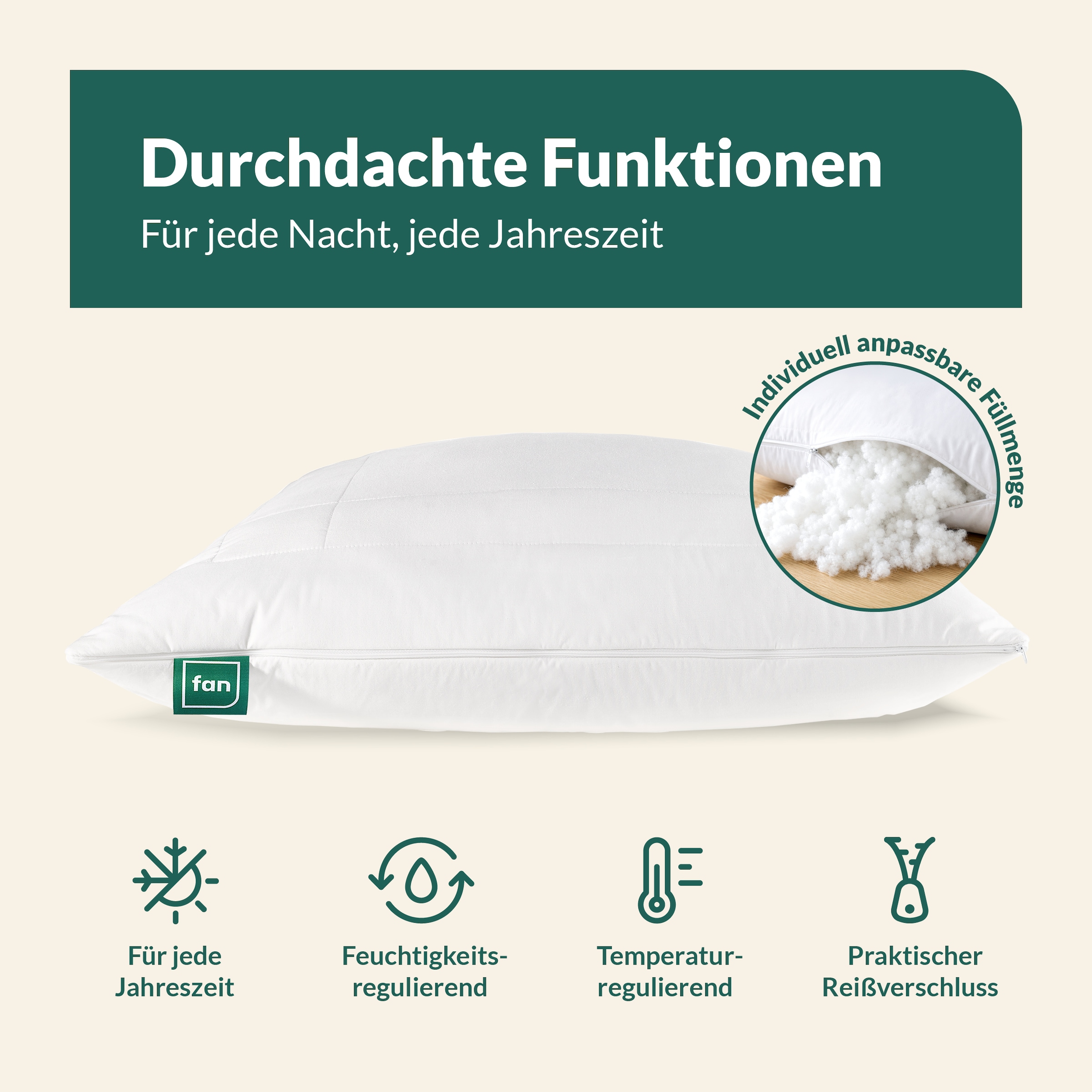 fan Kopfkissen »African Cotton, 40x80 & 80x80 cm« Füllung: 60% Polyester / 40% Lyocell (Tencel) 1 Stk. tlg. Kopfkissen mit hochwertigem Baumwollbezug (KBA), Made in Germany