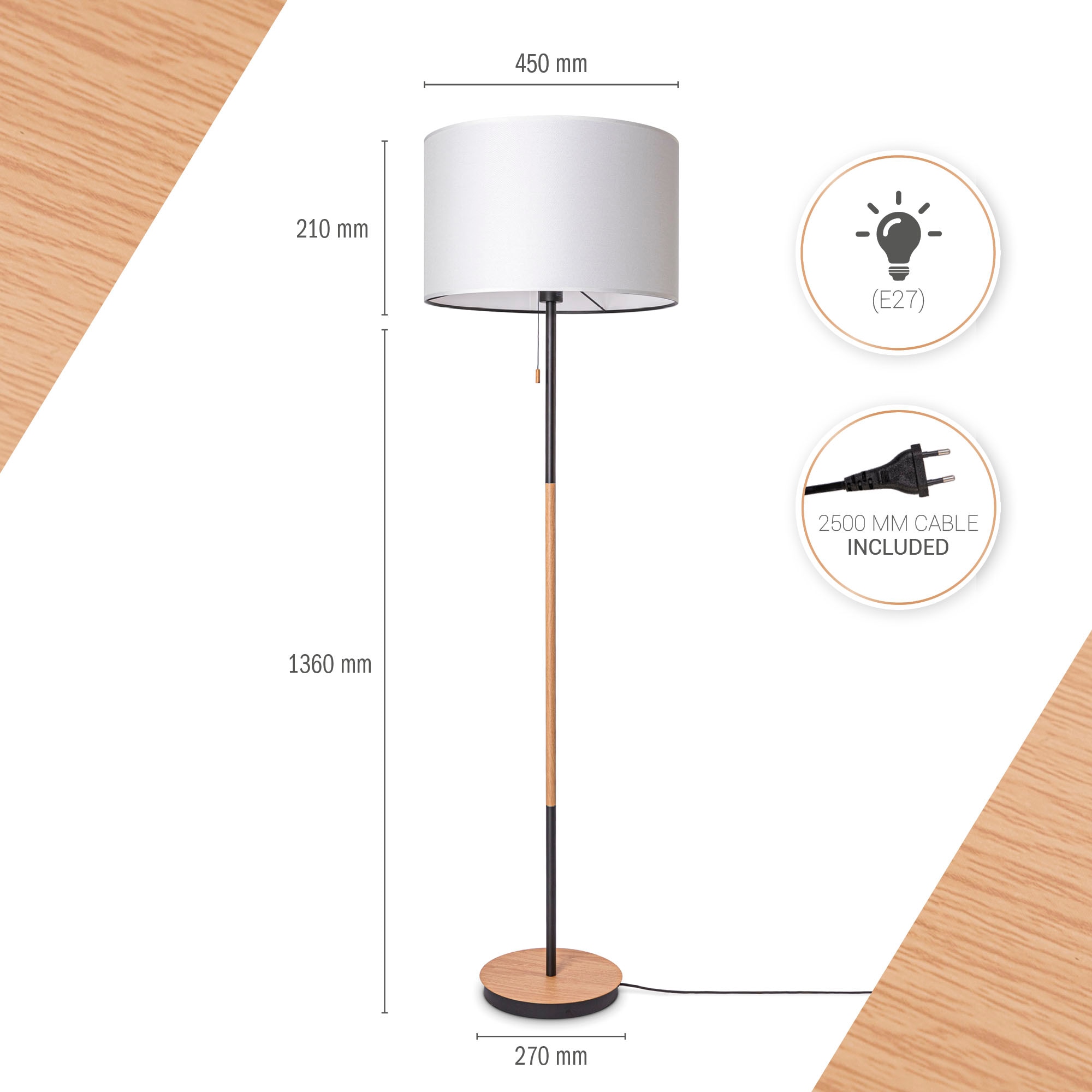 Paco Home Stehlampe »EKO CANVAS UNI COLOR«, Leuchtmittel E27 | ohne Leuchtmittel, Stoffschirm Wohnzimmer Skandi Standleuchte E27 Einfarbig Stofflampe