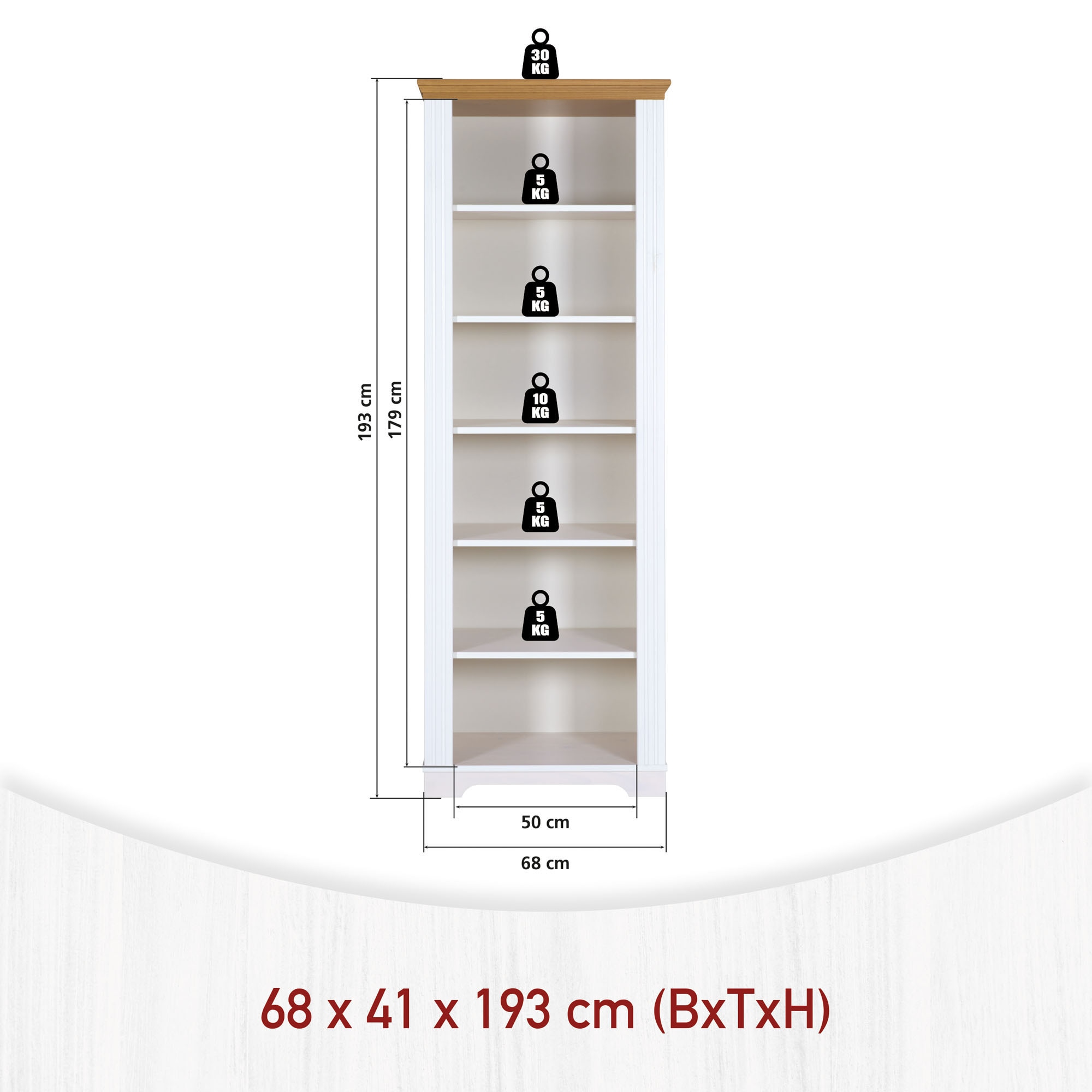 Inter Link Bücherregal »Bücherregal Maluno« 1 Stk. tlg. Kiefer Massiv, 6 Fächer, BxTxH: ca. 68 x 41 x 193,1 cm