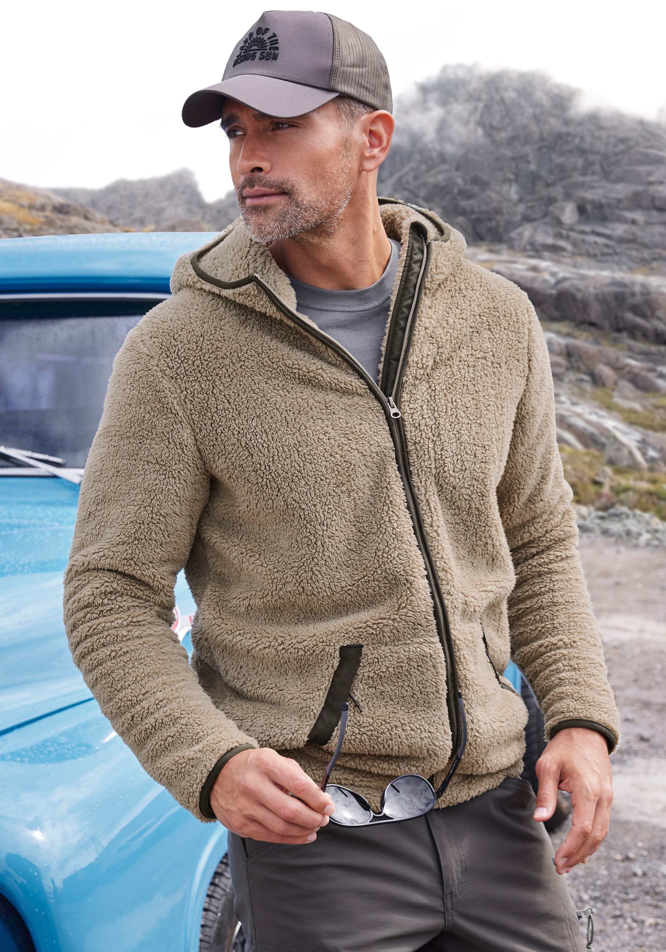 John Devin Kapuzenstrickjacke, in weichem Teddyfleece