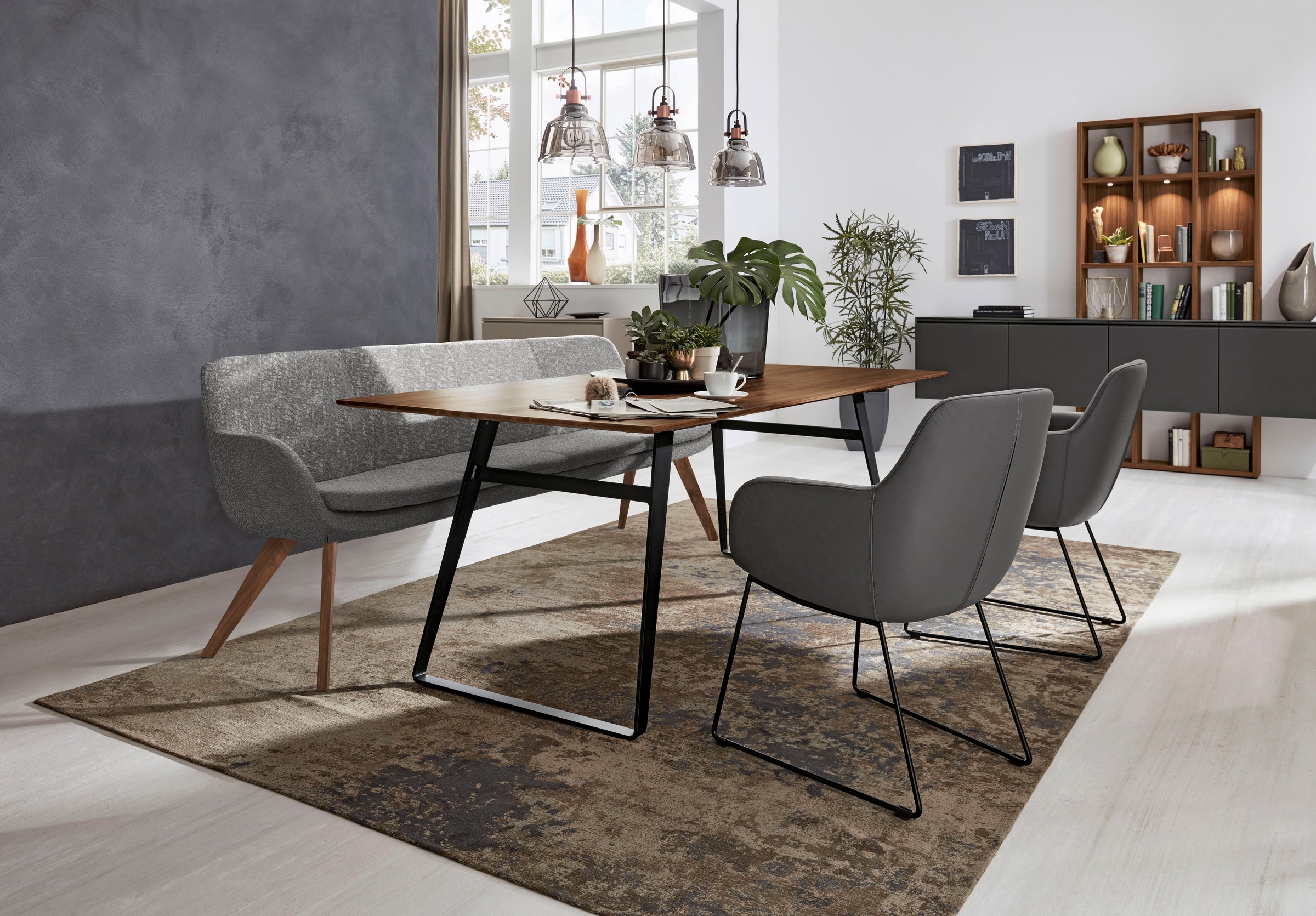 Musterring Essbank »Tavia«, Stativgestell Wildnussbaum massiv geölt, Breite 180, 200 oder 220 cm