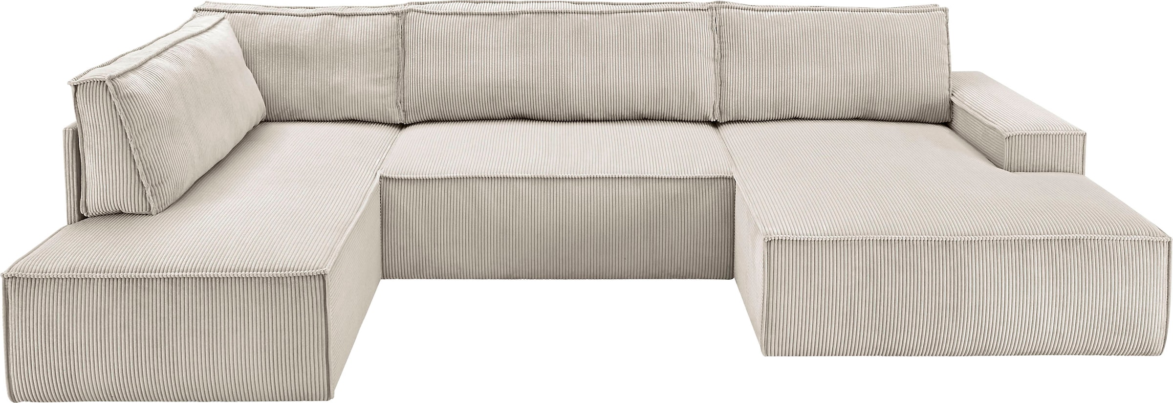Home affaire Wohnlandschaft »SHERWOOD 329 cm, U-Form, Schlafsofa,«, Schlaffunktion m. Bettkasten (194x139 cm), Cord, Vintage, Samtvelours