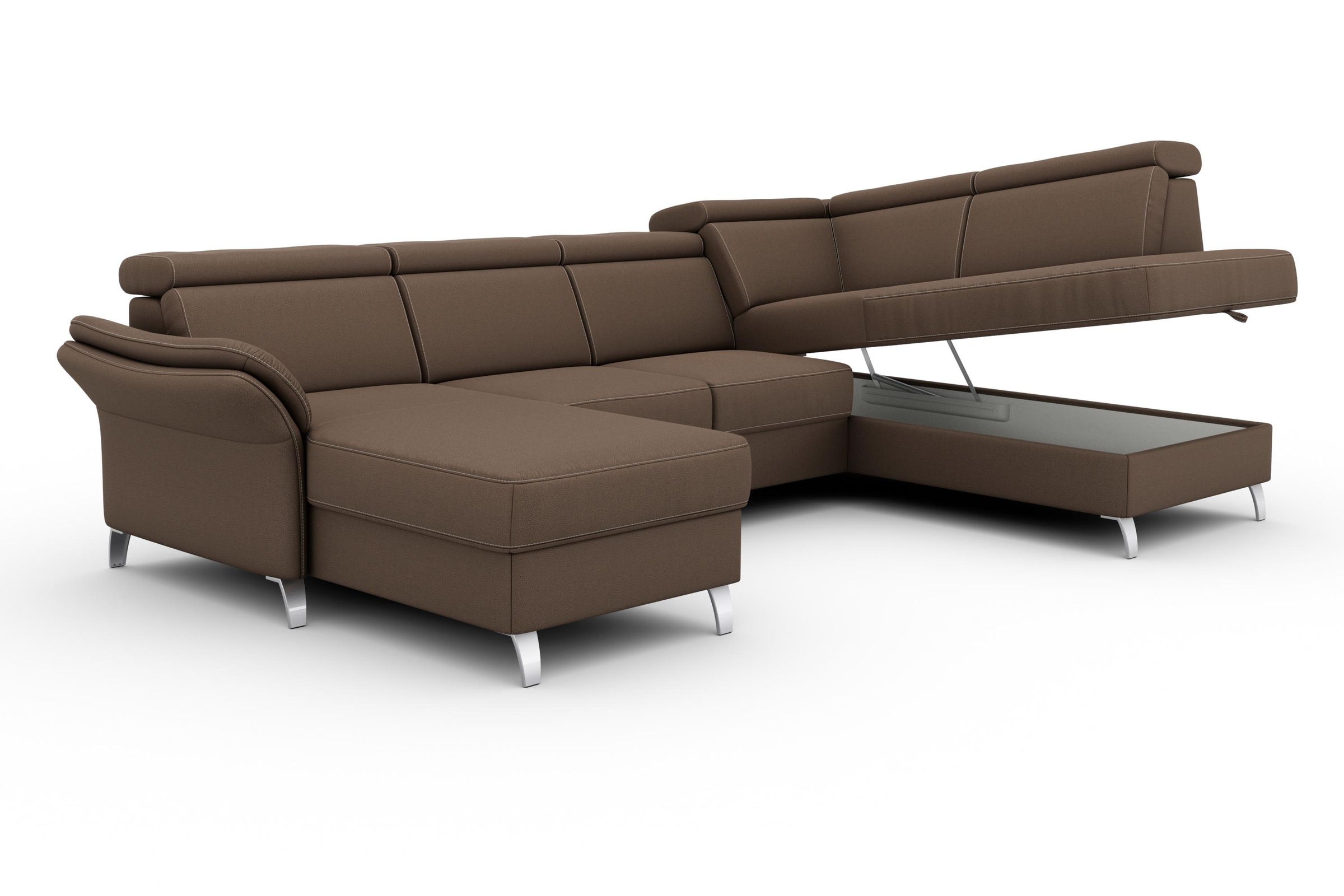 sit&more Wohnlandschaft »Vincenzo U-Form«, inklusive Kopfteilverstellung, wahlweise mit Bettfunktion, Bettkasten