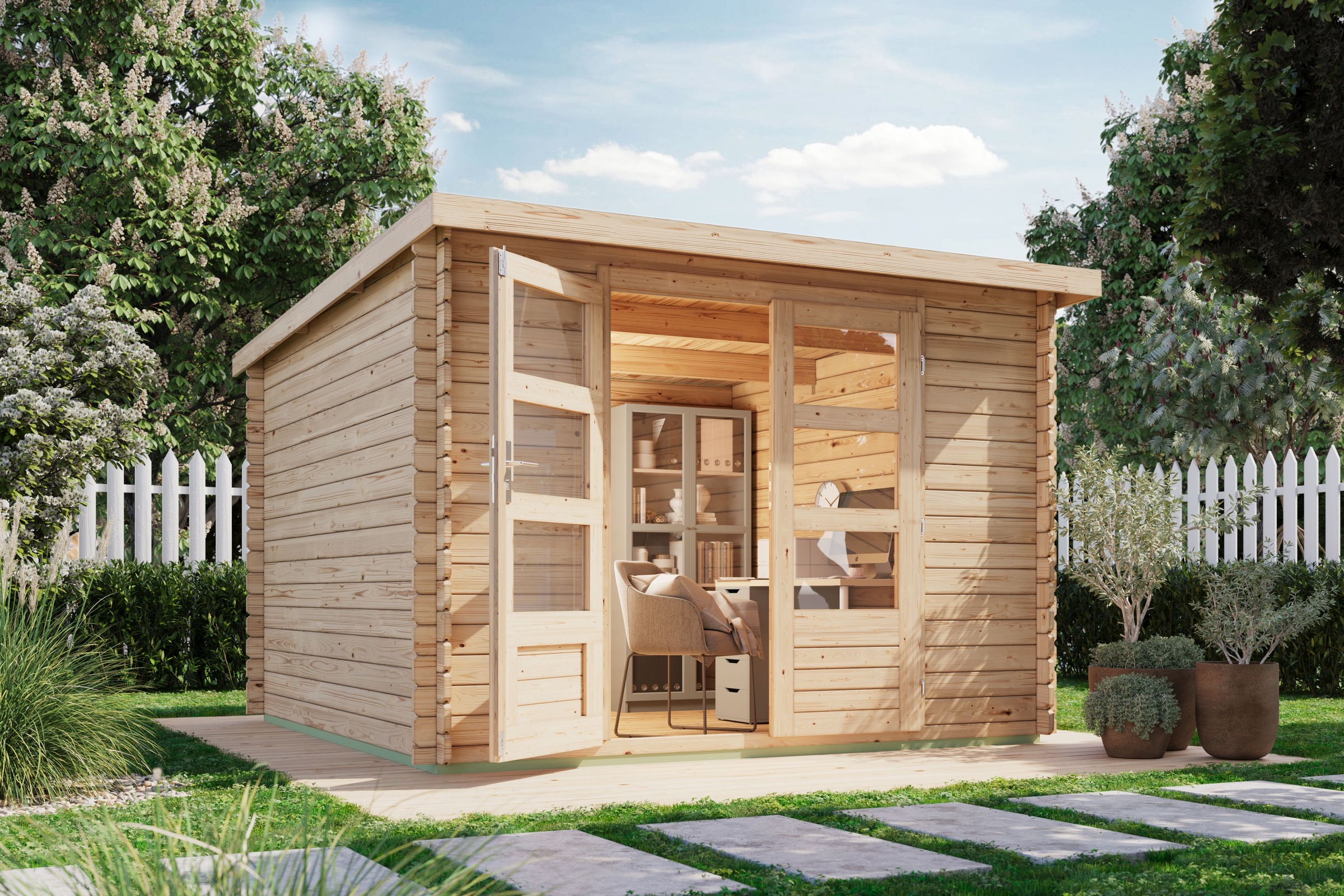 Karibu Gartenhaus »"Remus" mit Pultdach aus Massivholz, klassische Blockboh günstig online kaufen
