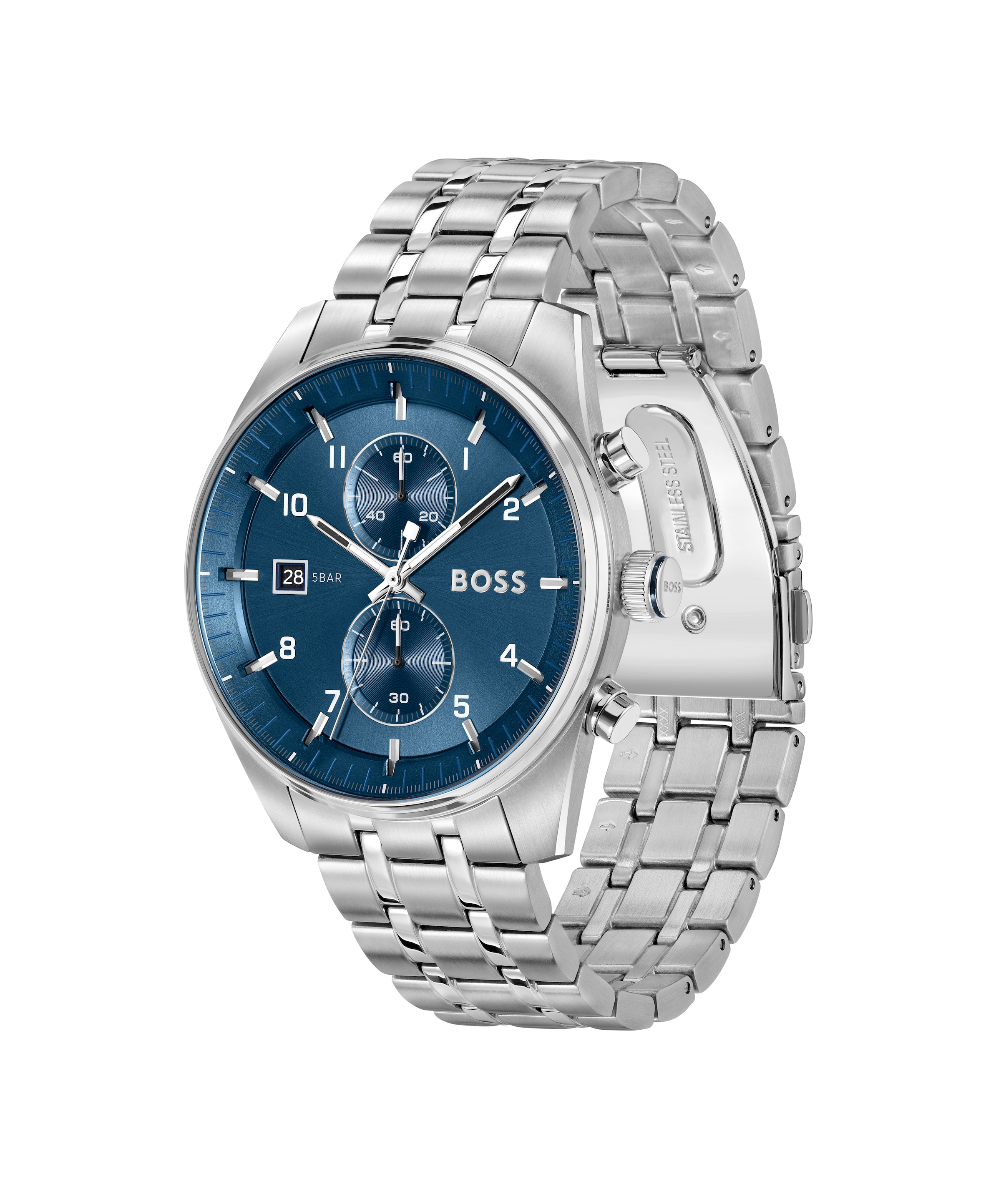 BOSS Chronograph »SKYTRAVELLER« Quarzuhr, Armbanduhr, Herrenuhr, Edelstahlarmband, analog, Tag