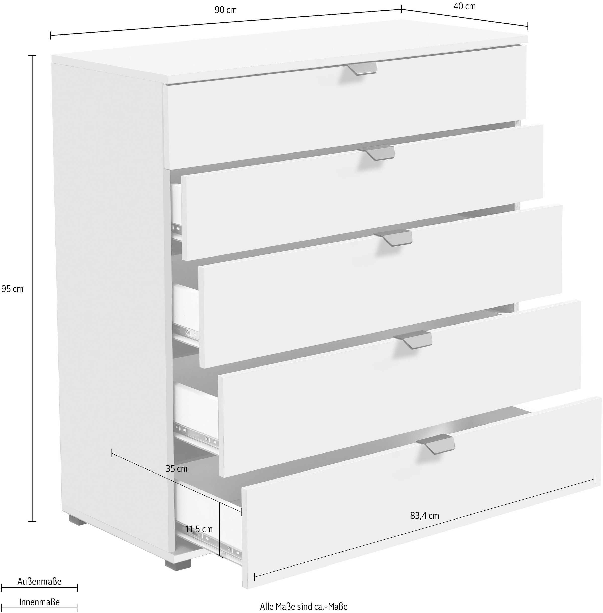 INOSIGN Sideboard »Duero«, Kommode mit 5 Schubkästen, Breite 90 cm