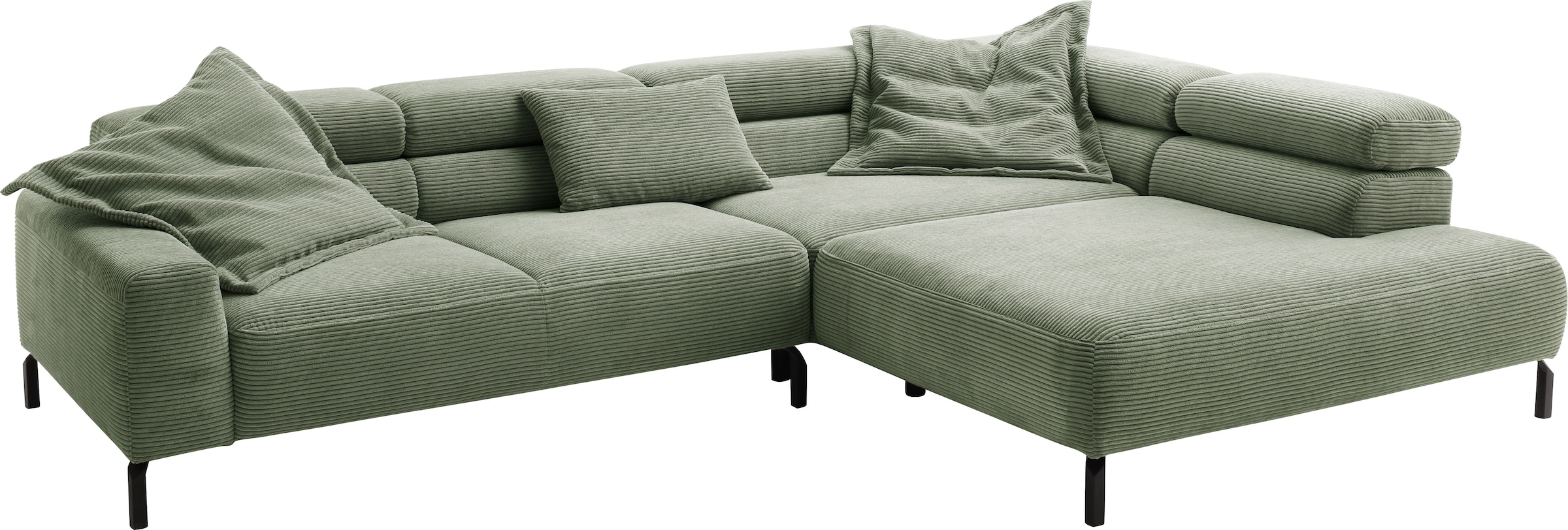 Home affaire Ecksofa »Antonelli, L-Form,  inkl. Kopfteilverstellung, Breite 312 cm« ohne Sitztiefenverstellung, in Cord, oliv