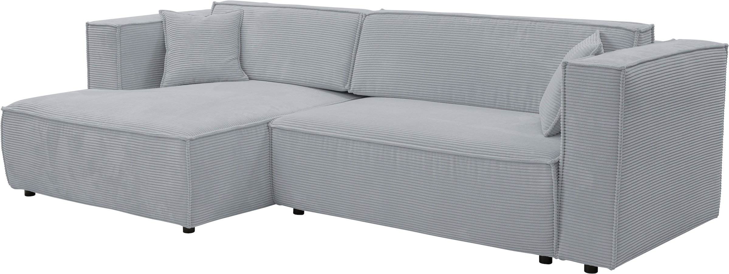 WERK2 Ecksofa »Atlanta, moderne Designsprache, Stellmaße 280x147cm, L-Form, Kedernaht«, hoher Komfort, Schlaffunktion & Bettkasten, Cord, Grau
