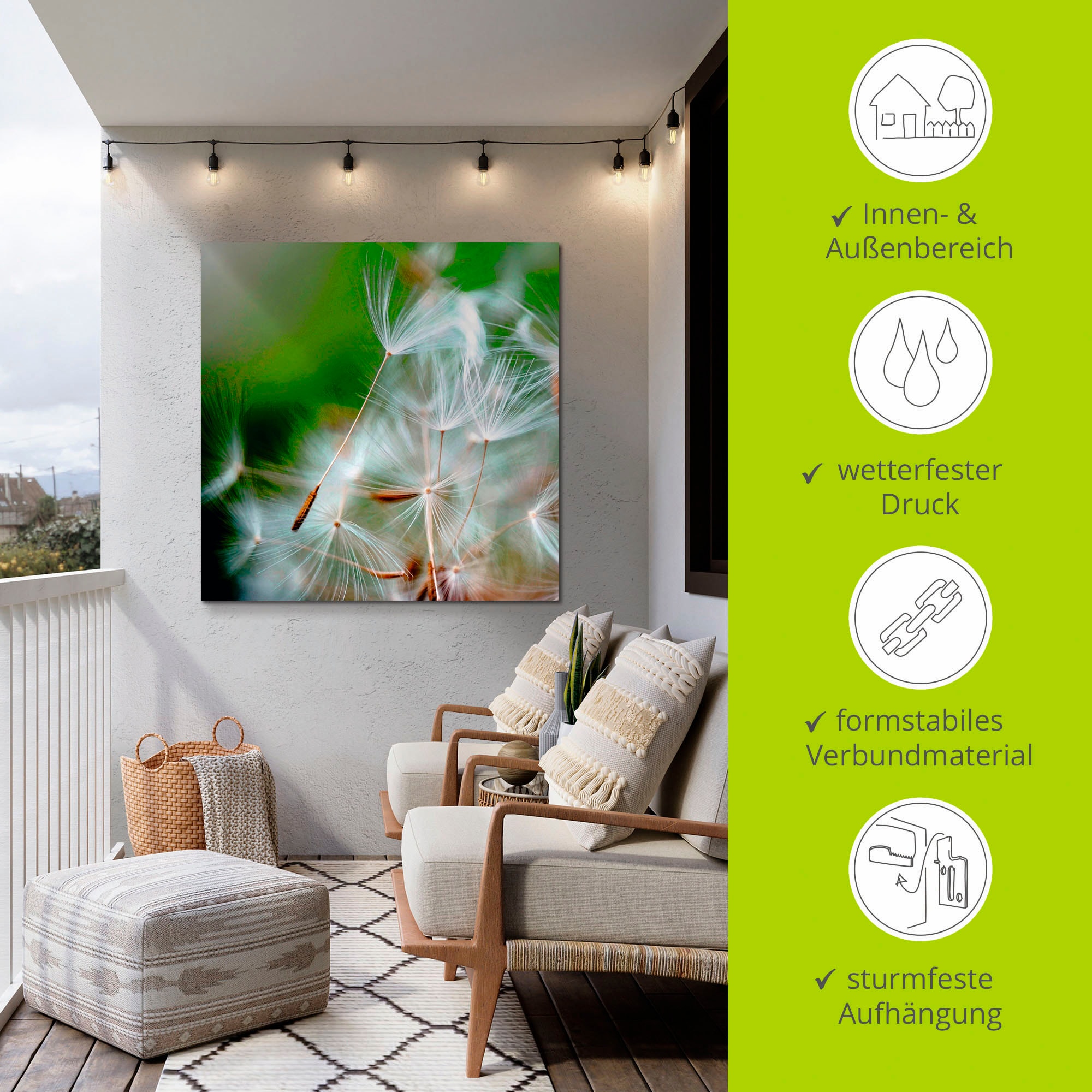 Artland Alu-Dibond-Druck »Pusteblume kuschelweich«, Blumen, (1 St.), für Innen- und Außenbereich geeignet, Outdoorbild