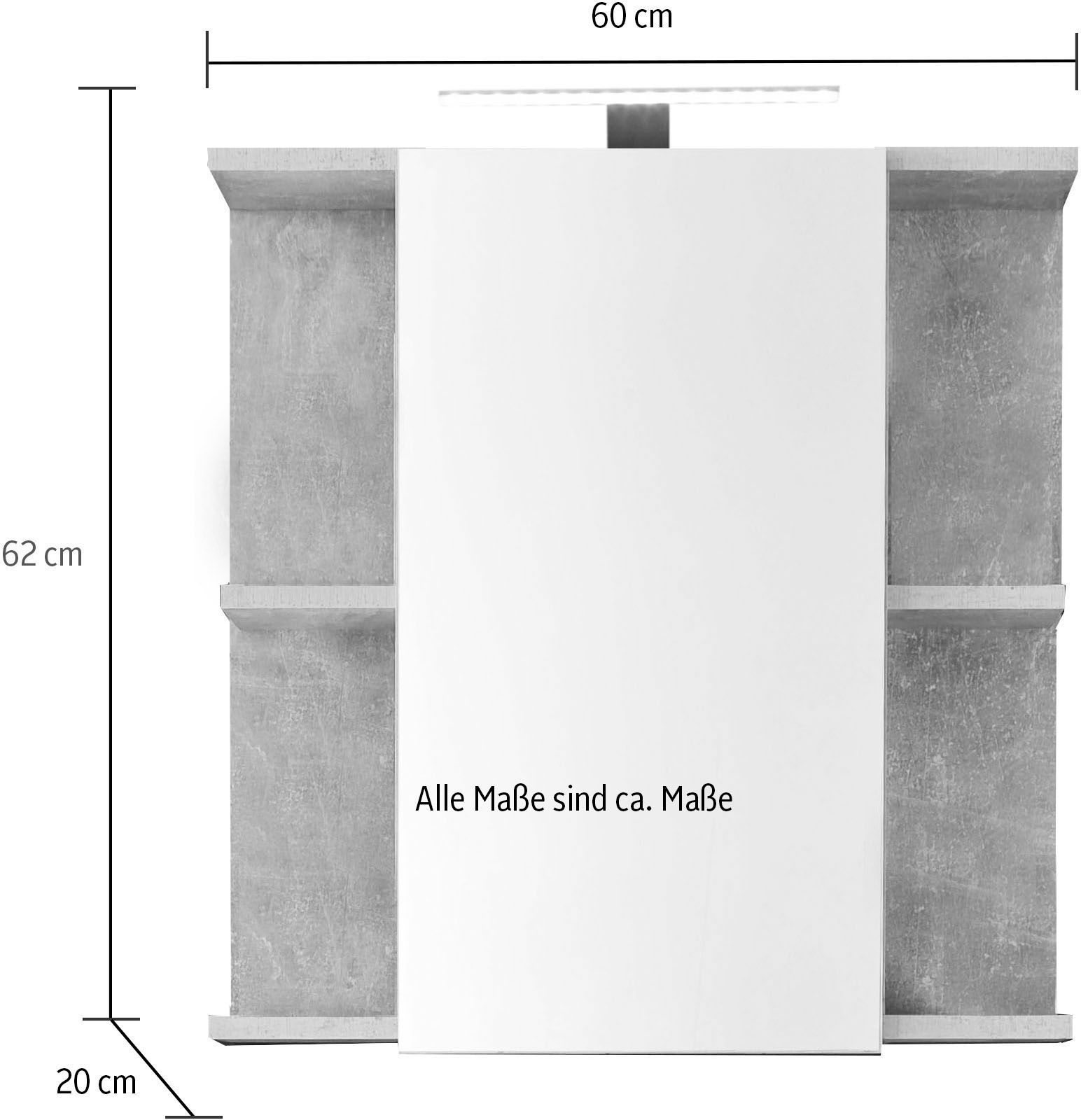 trendteam Spiegelschrank 2 Stk. tlg. Badspiegel mit Spiegeltür in Weiß Hochglanz/Beton - inklusive Leuchte
