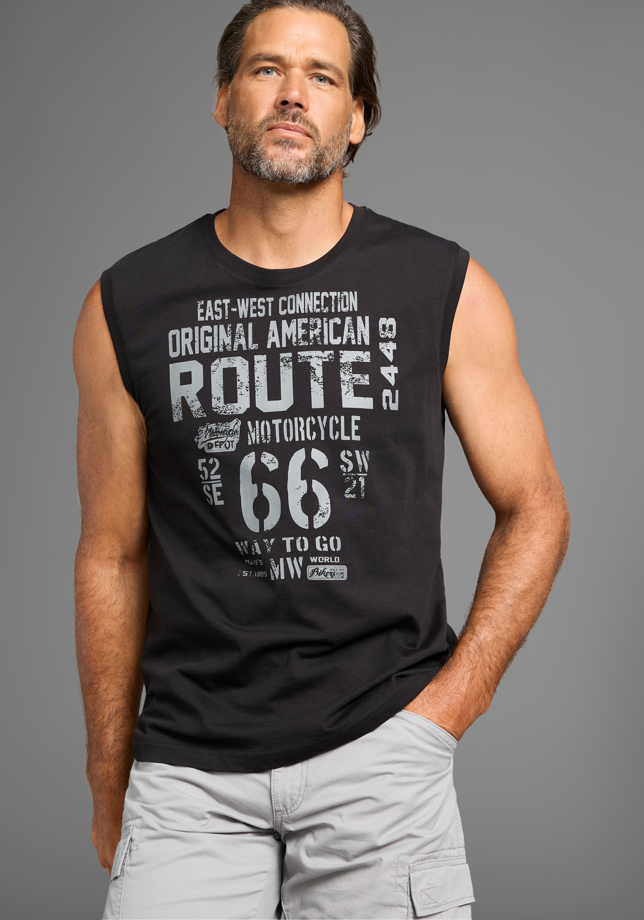 Man's World Muscleshirt, (2er-Pack), ärmellos, bedruckt, Rundhalsausschnitt, aus 100% Baumwolle