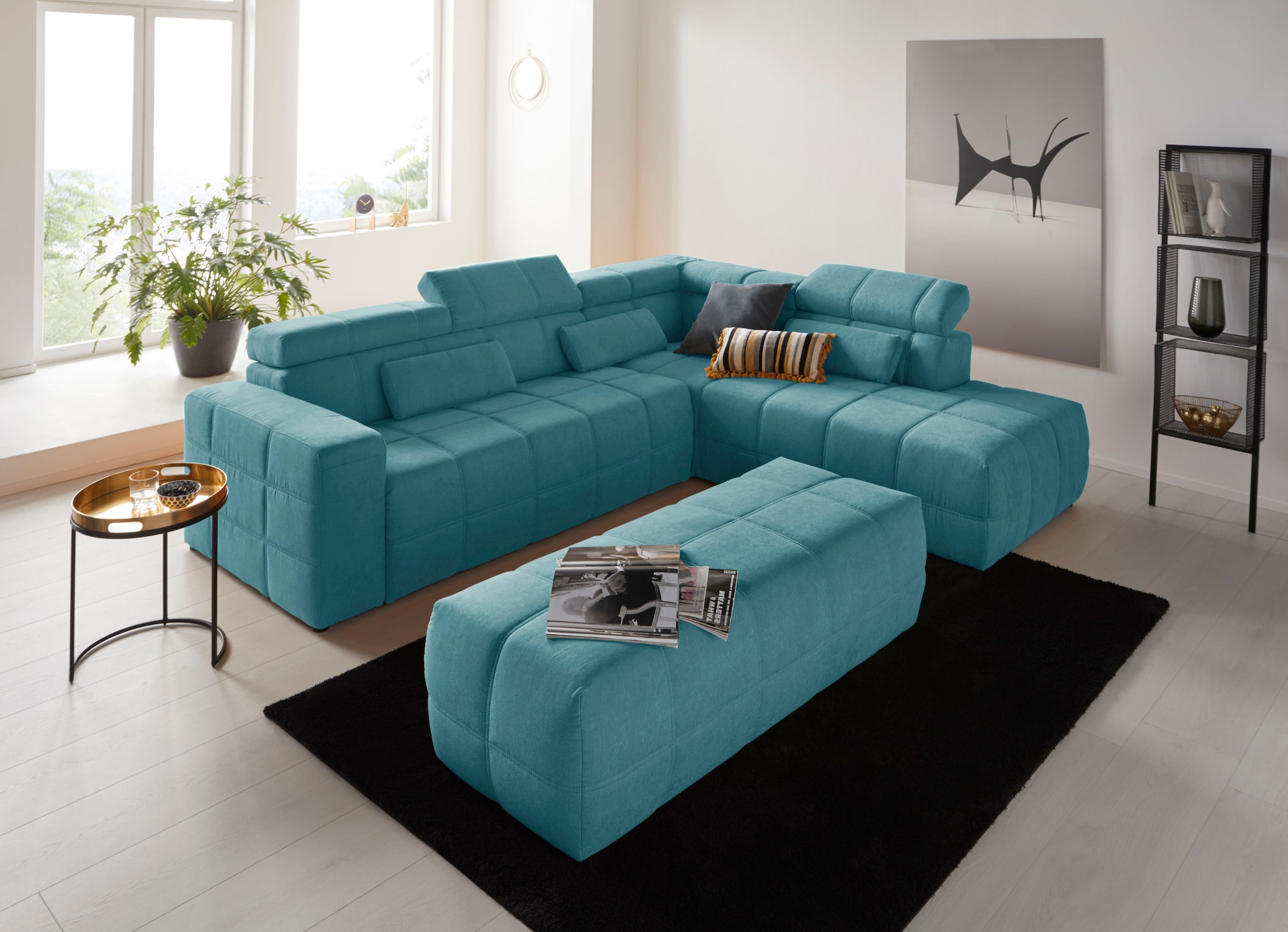 DOMO collection Ecksofa »Brandon L-Form, auch in Leder«, inklusive Kopfteilverstellung, wahlweise mit Sitztiefenverstellung