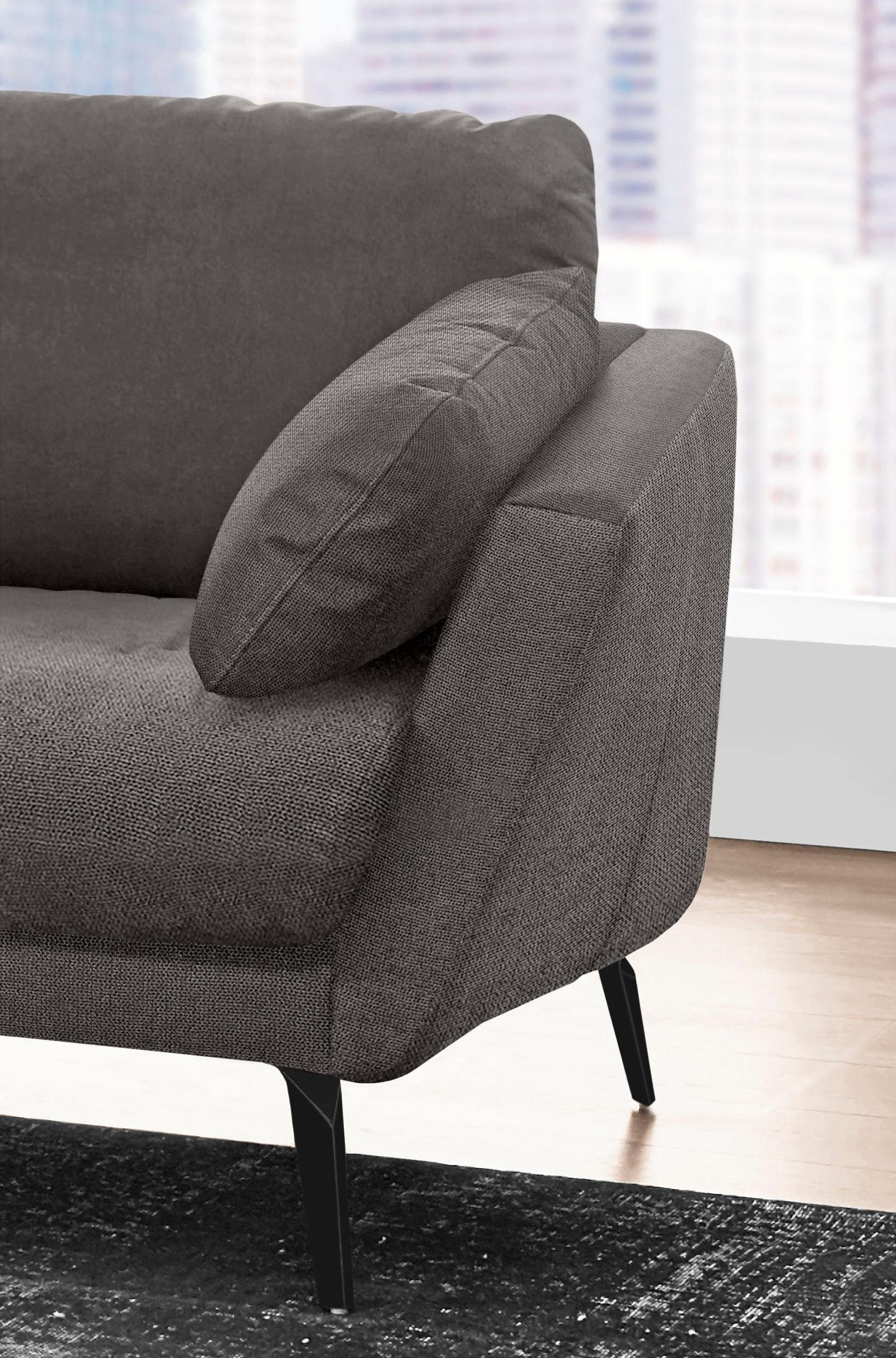 W.SCHILLIG Ecksofa »softy, toller Sitzkomfort, L-Form«, mit dekorativer Heftung im Sitz, Füße schwarz pulverbeschichtet