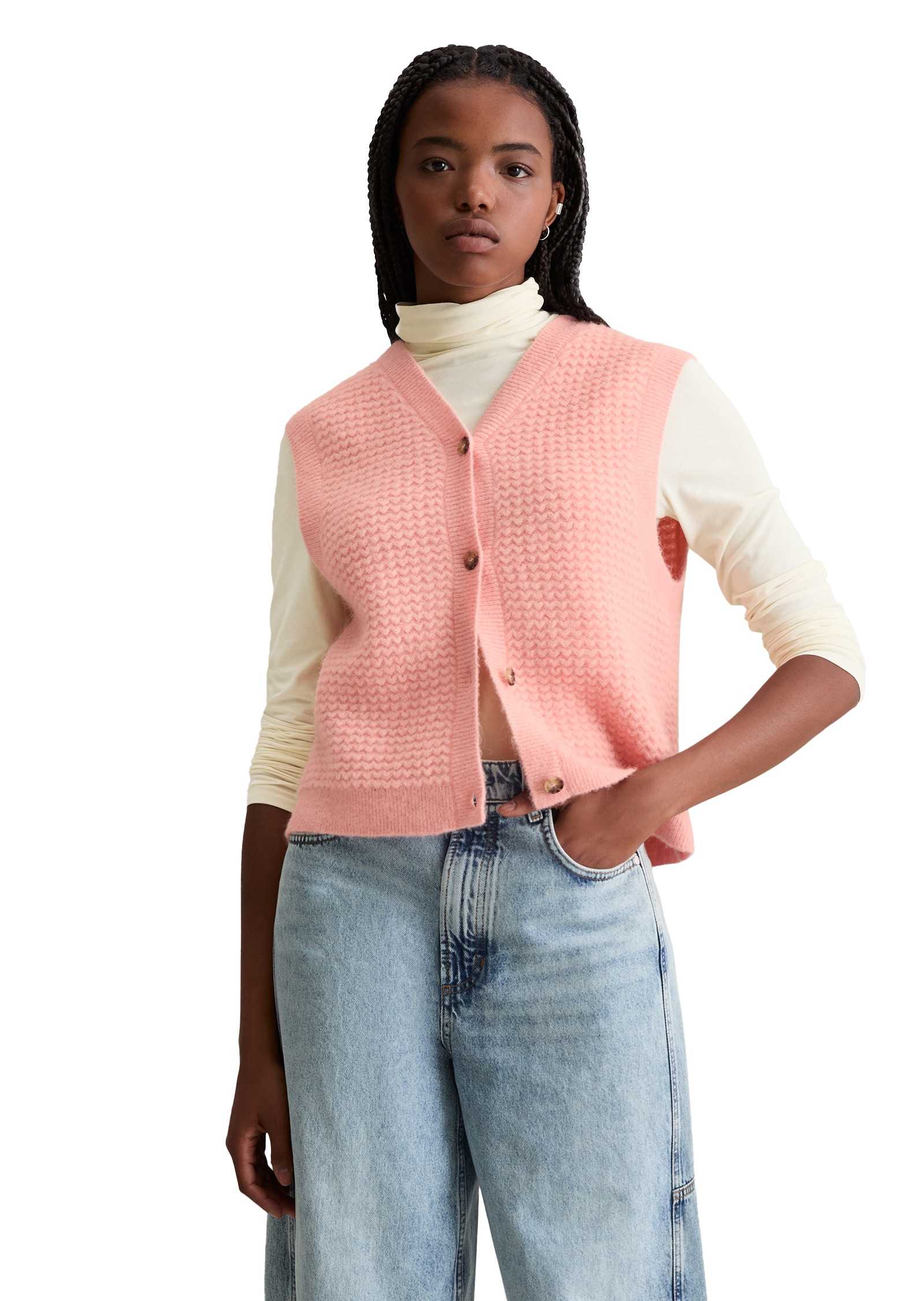 Marc O'Polo DENIM Pullunder mit Knöpfen, regular fit, aus Wolle-Mix, moderne Zickzack-Struktur