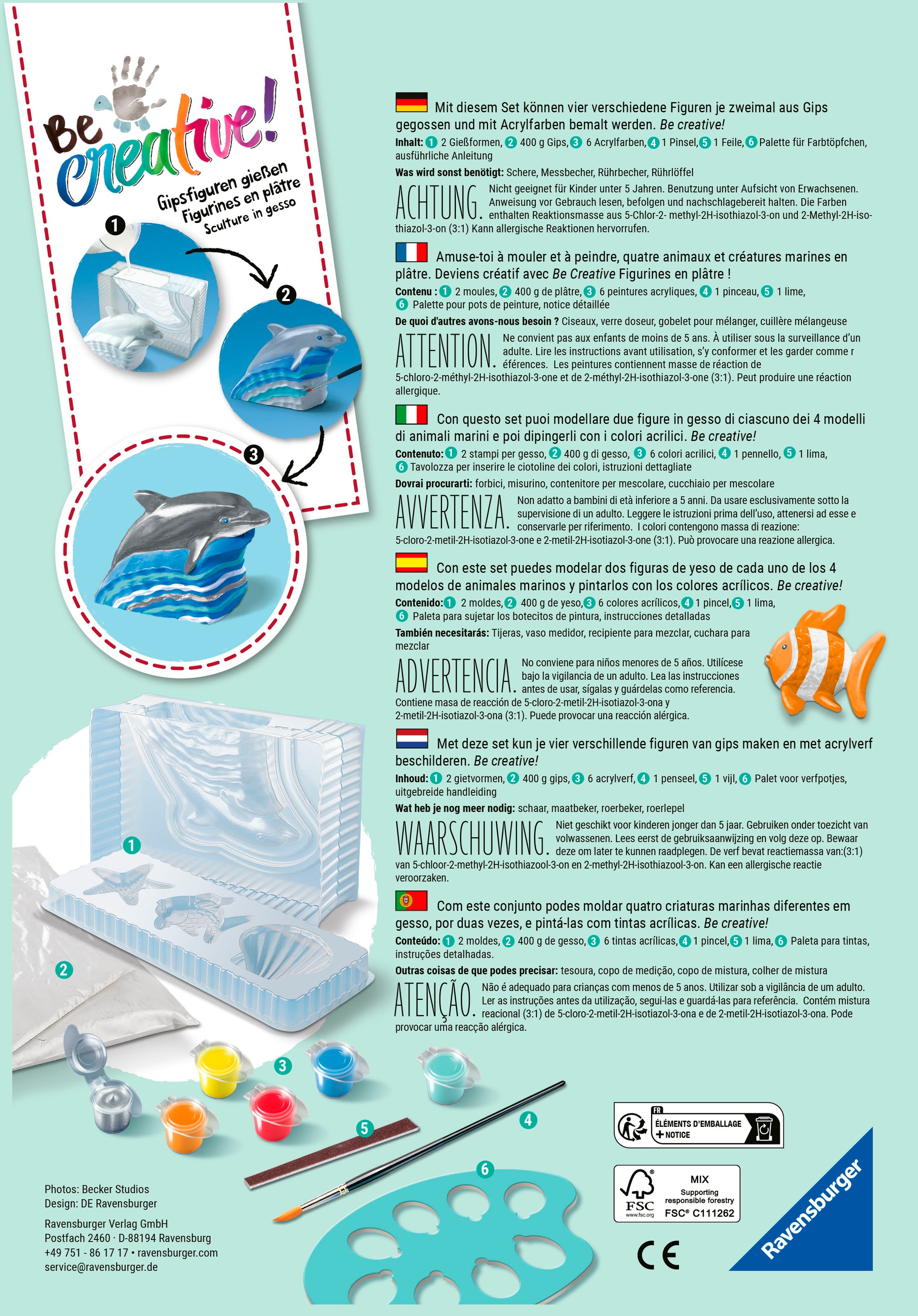 Ravensburger Kreativset »BeCreative Midi, Gipsfiguren gießen Delfine«, Made in Europe