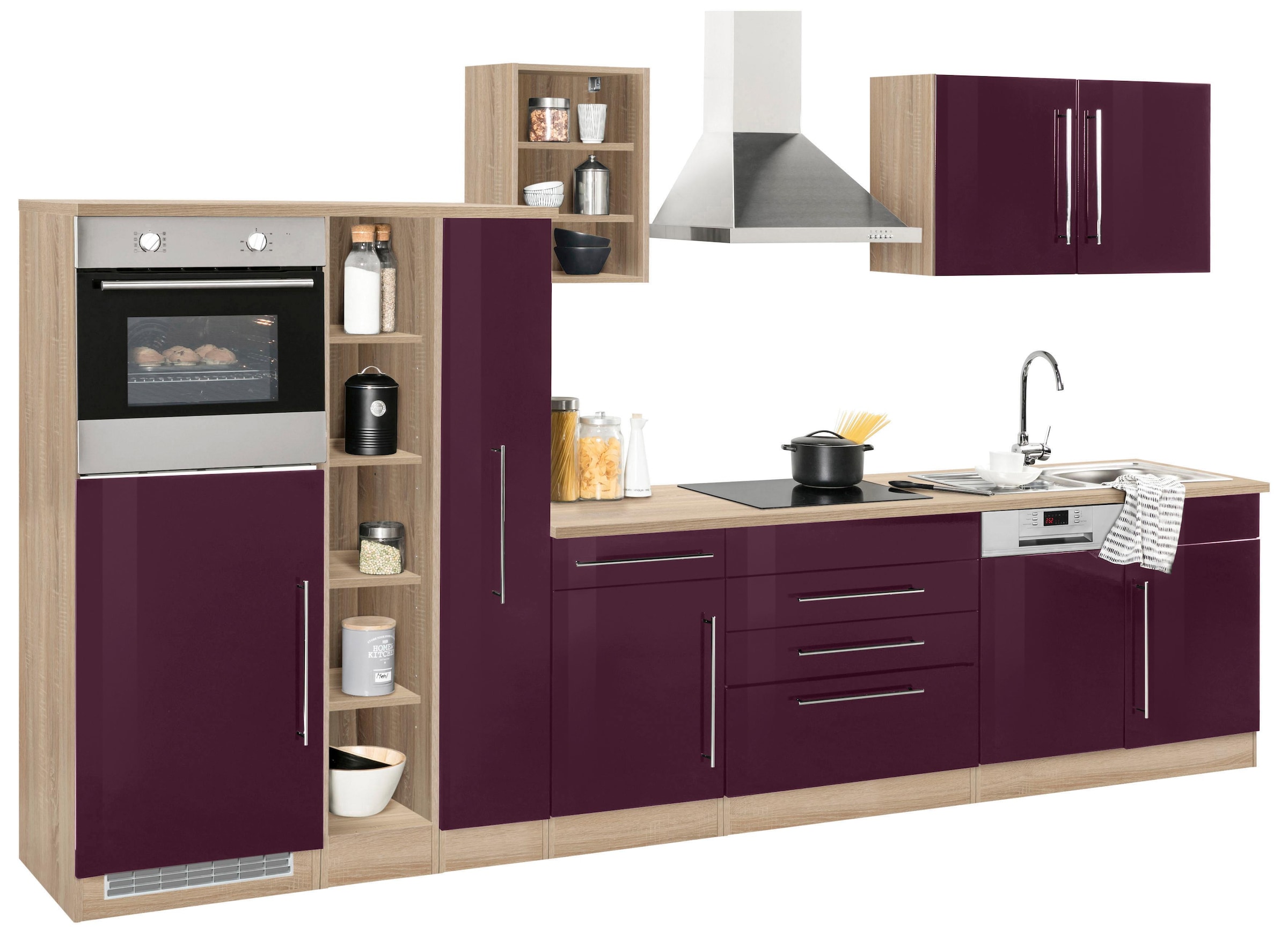 HELD MÖBEL Küchenzeile »Samos«, mit E-Geräten, Breite 350 cm mit  Stangengriffen aus Metall auf Rechnung bestellen | Kochfeldumbauschränke