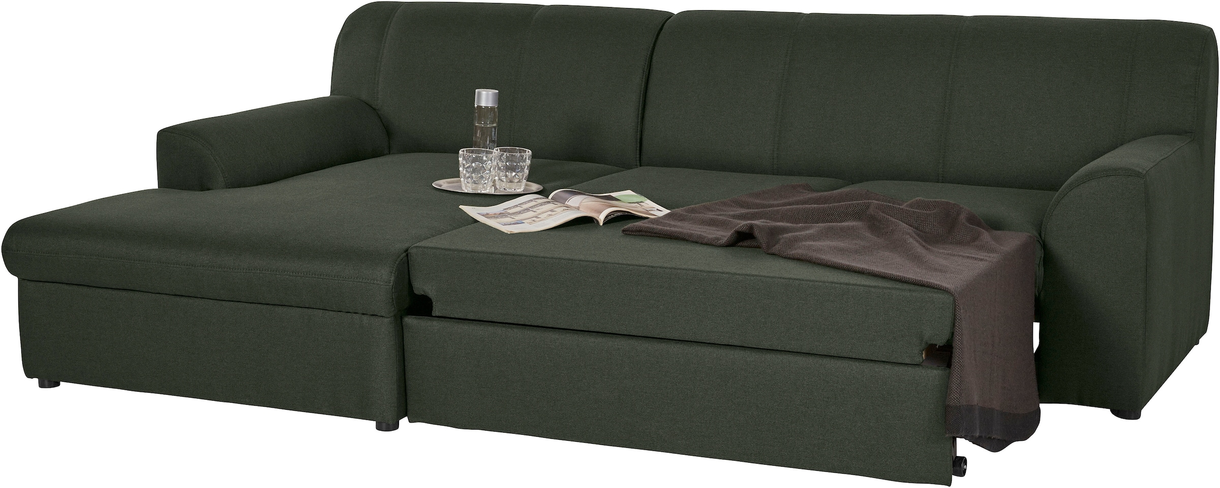 DOMO collection Ecksofa »Topper, elegant und zeitlos, kompaktes Stellmaß 245/155cm, L-Form«, mit Recamiere, wahlweise mit Schlaffunktion
