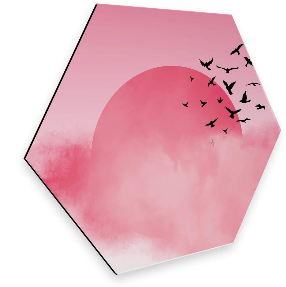 Wall-Art Metallbild »Vogel Sonnenuntergang Pink«, (1 St.), vintage Metallsc günstig online kaufen