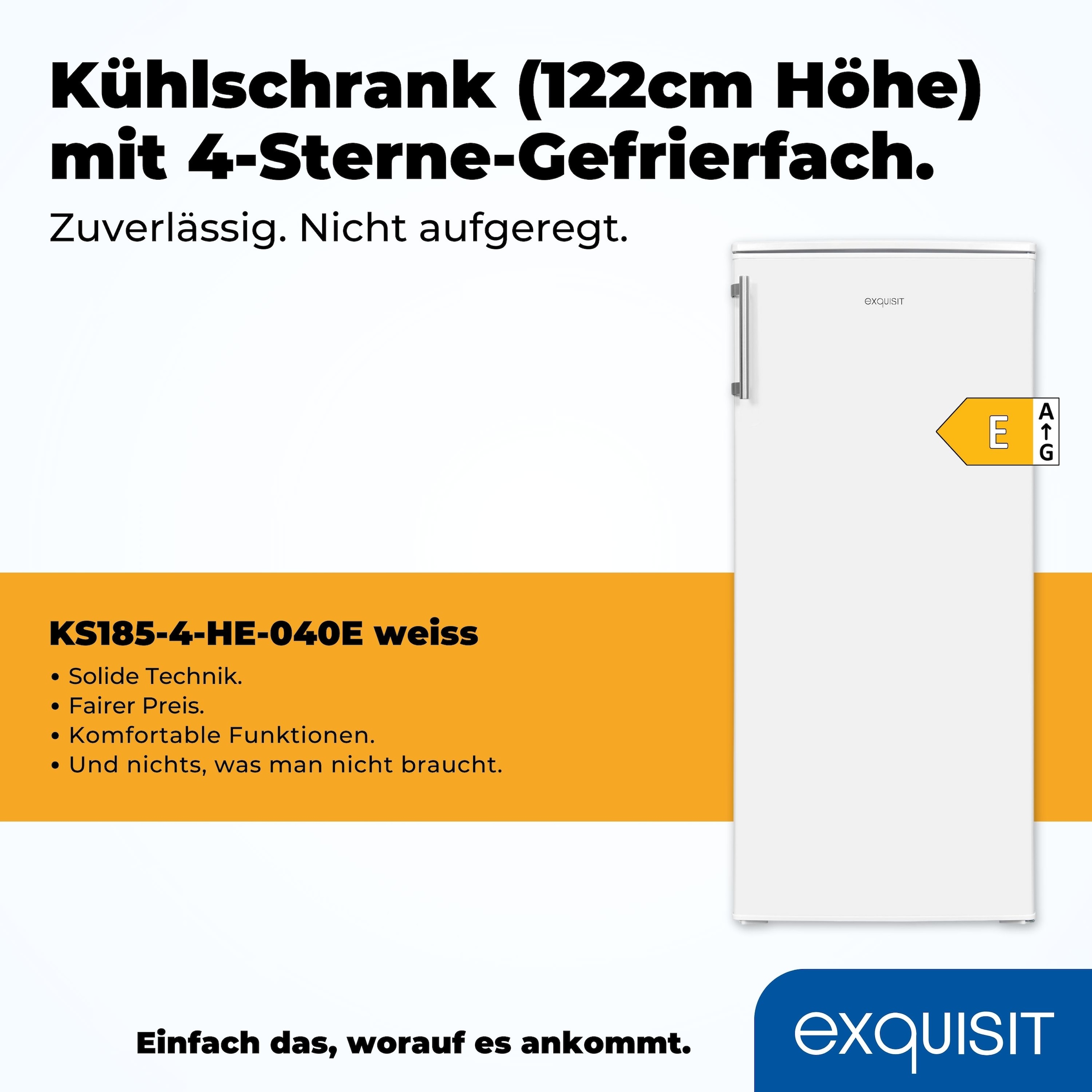 exquisit Kühlschrank »KS185-4-HE-040E weiss« 122 cm hoch 55 cm breit 190 L Volumen, Schnellgefrieren, 4 Sterne