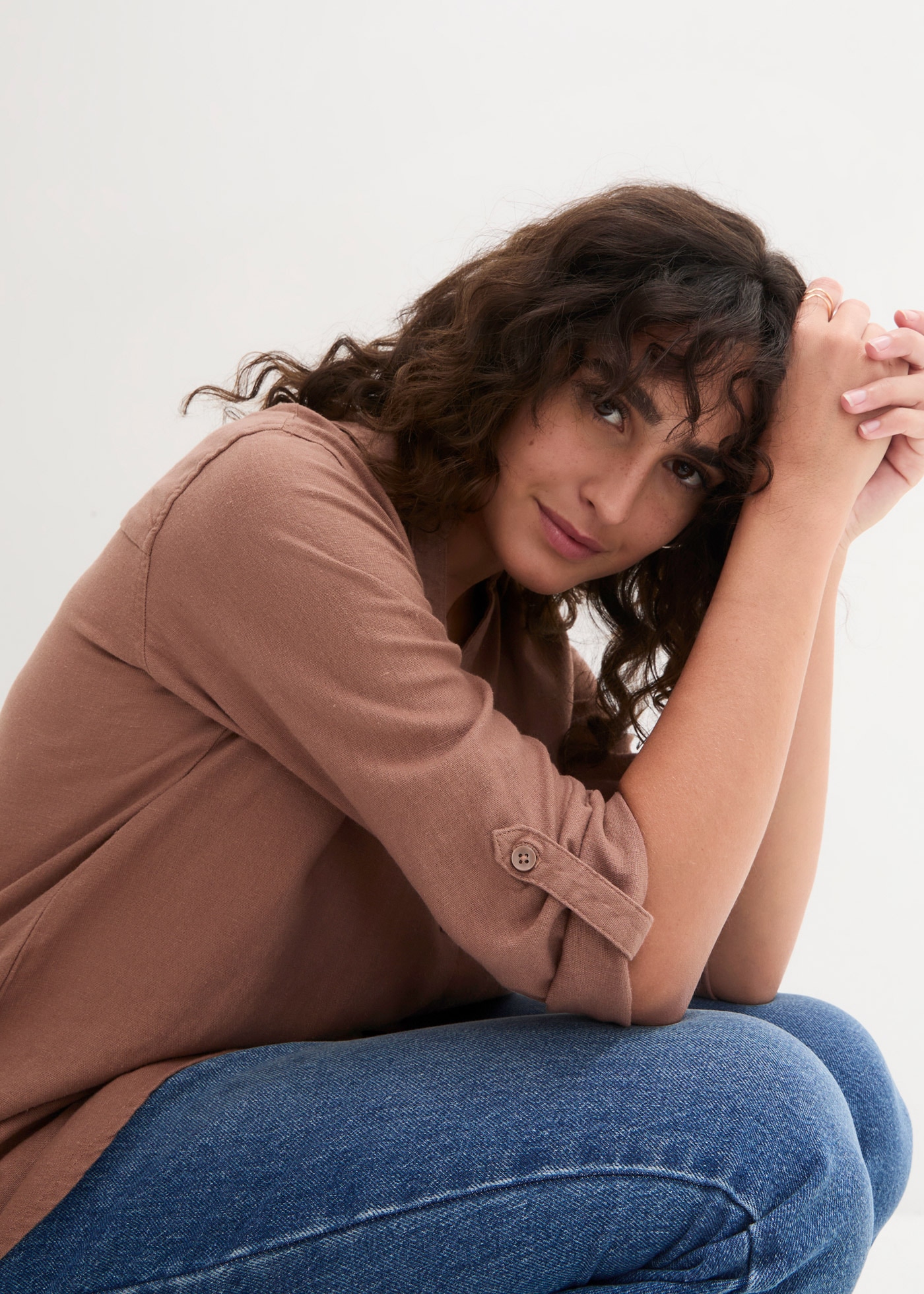 bonprix Langarmbluse »3/4-Arm Bluse mit Leinen« figurumspielende Passform, für vielseitige Alltagslooks