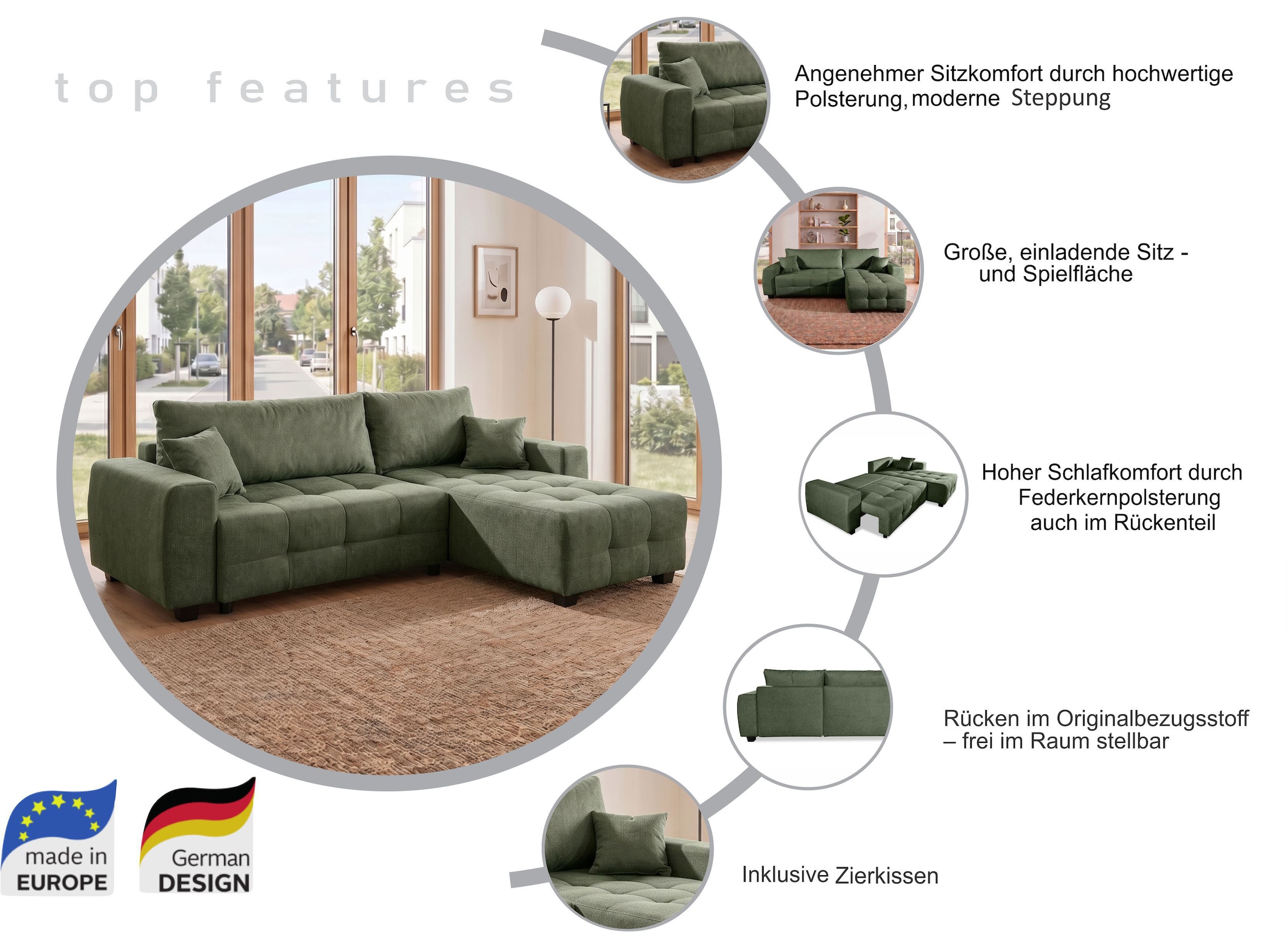 COLLECTION AB Ecksofa Ecksofa,Schlaffunktion,Bonnelfederkern,Rückenkissen