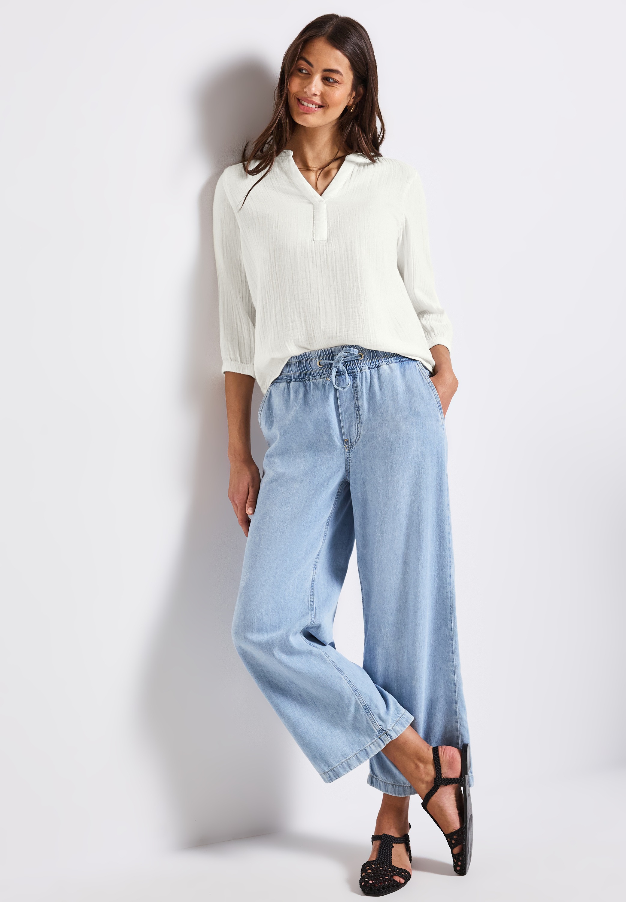 STREET ONE Hemdbluse, 3/4-Arm im Musselin-Look