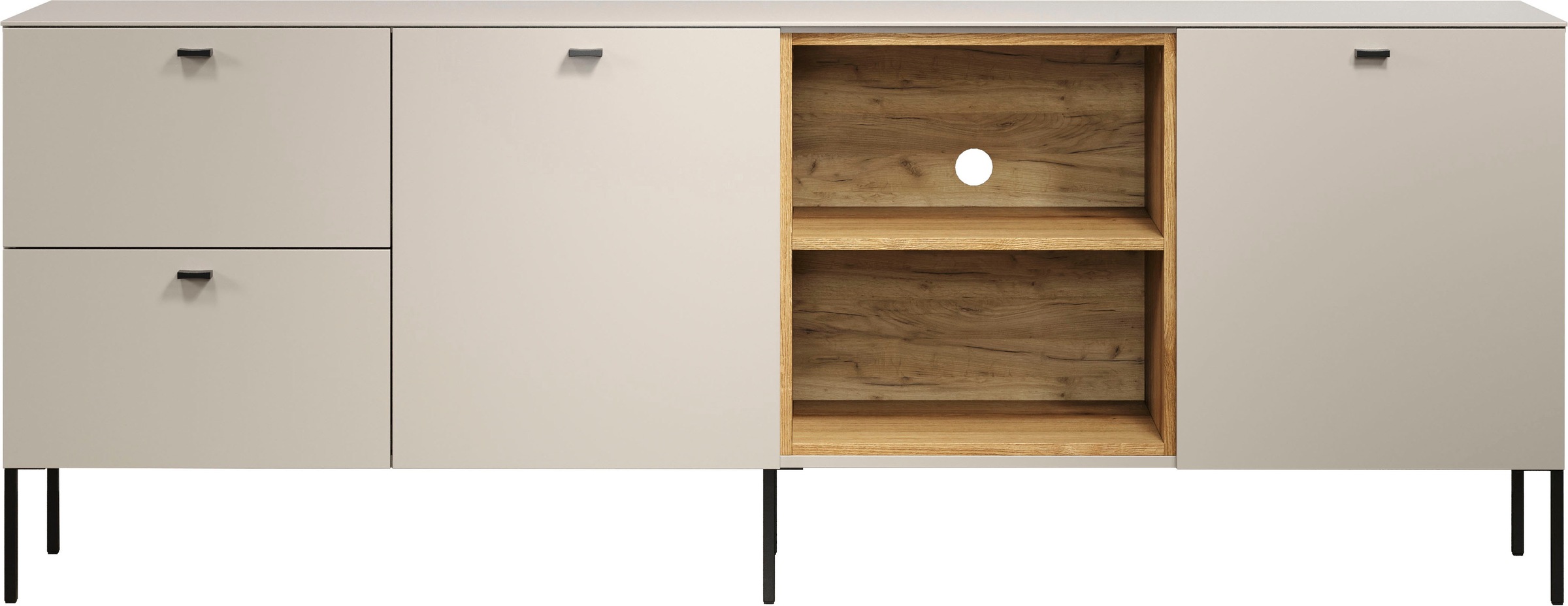 Places of Style Lowboard »San Pedro«, (1 St.), TV-Bank mit Griffen und Füßen aus Metall - (B/T/H) 200/40/75 cm