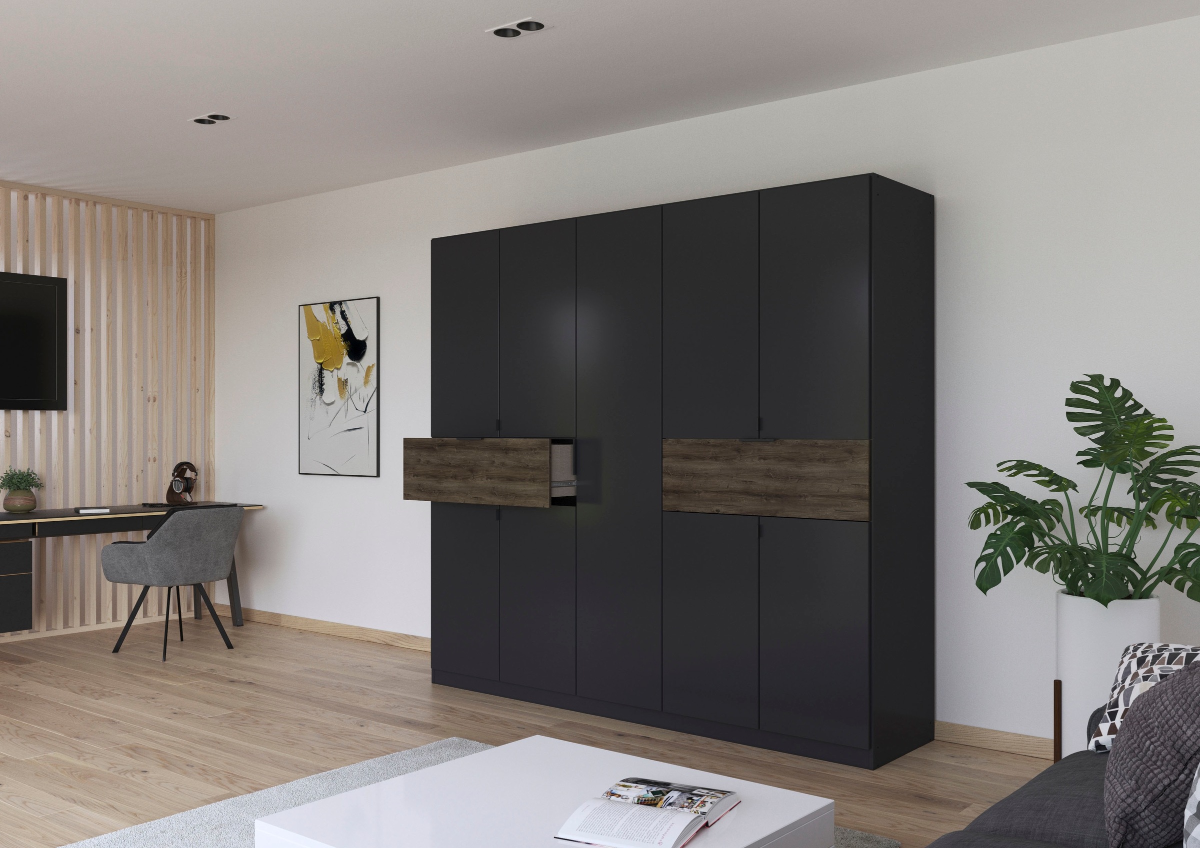 rauch Drehtürenschrank »Kleiderschrank Schrank Garderobe Wäscheschrank TICAO«, (Schubladen in der Höhe variabel positionierbar), mit 2 geräumigen Schubladen, viel Stauraum MADE IN GERMANY