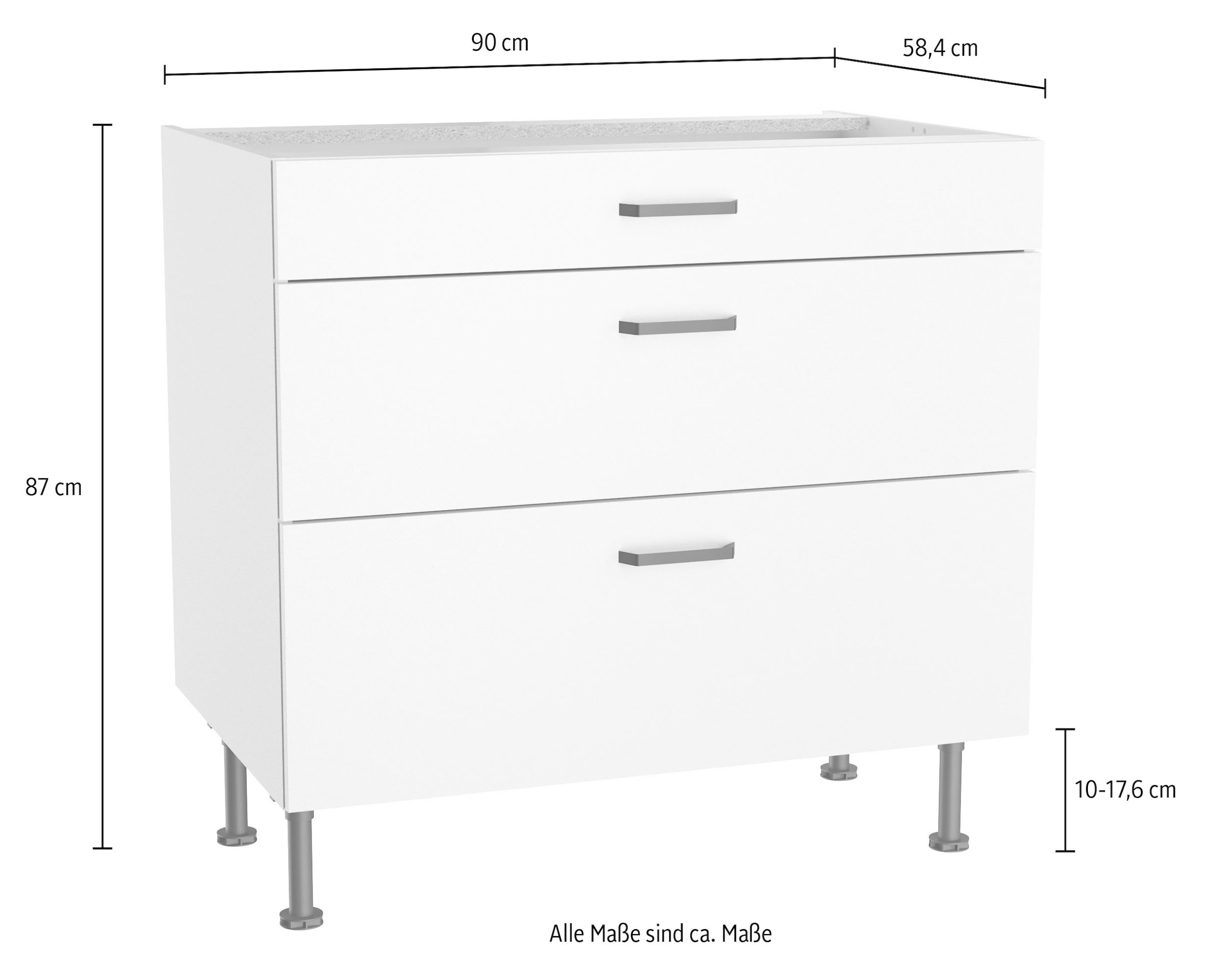 KOCHSTATION Unterschrank »KS-Paula« 90 cm breit, 87 cm hoch, mit 1 Schubkasten, 2 Auszüge